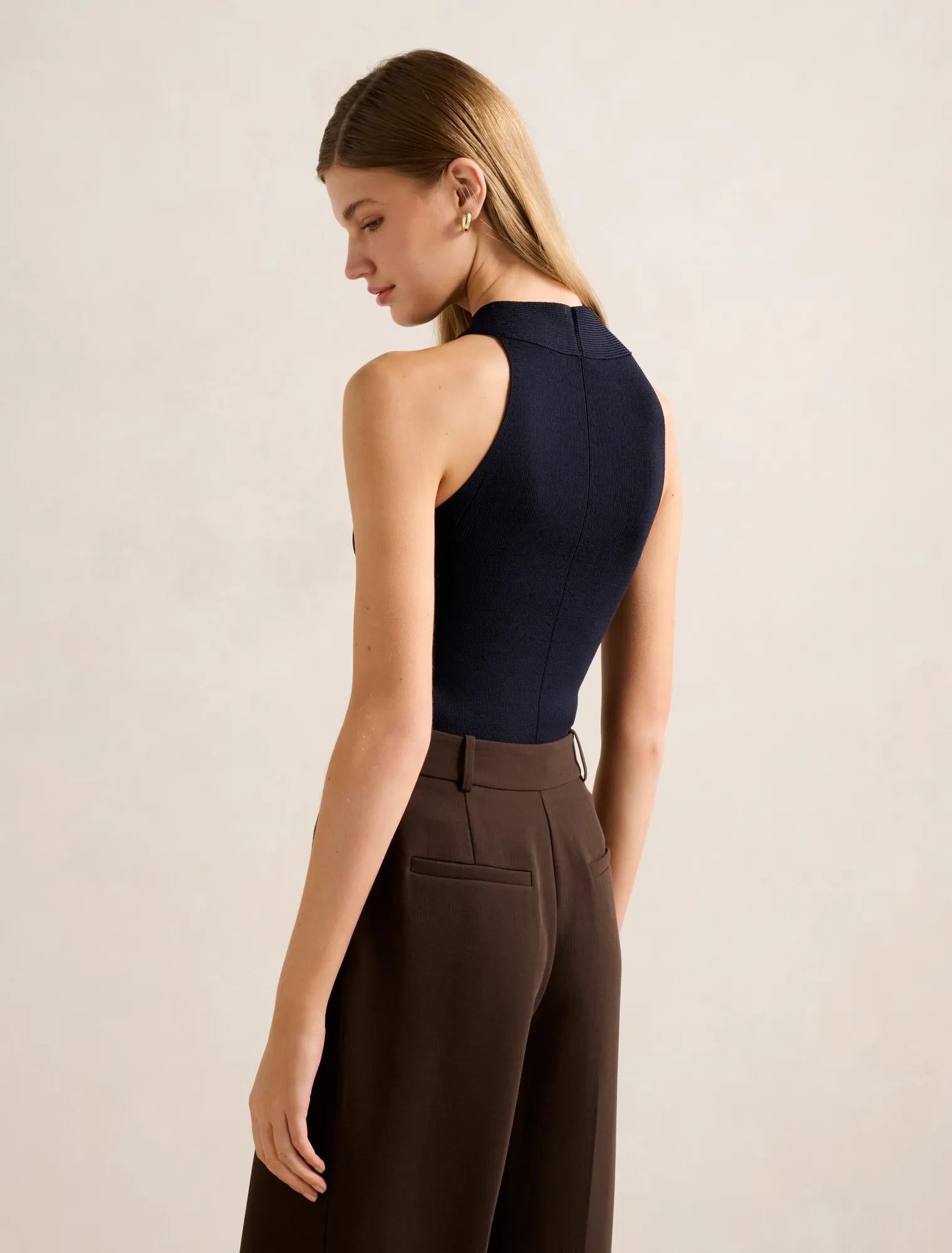Gemma Wide Trim Knit Tank Top Navy