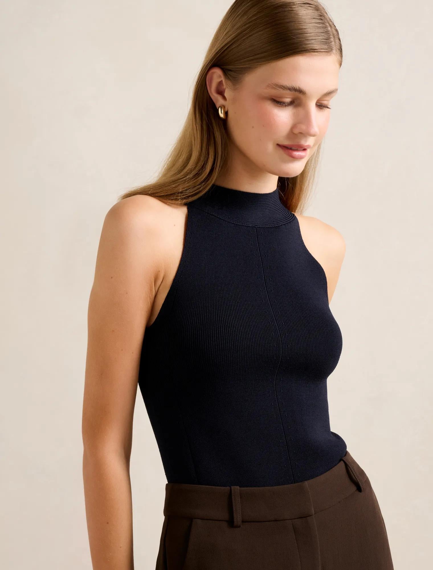 Gemma Wide Trim Knit Tank Top Navy