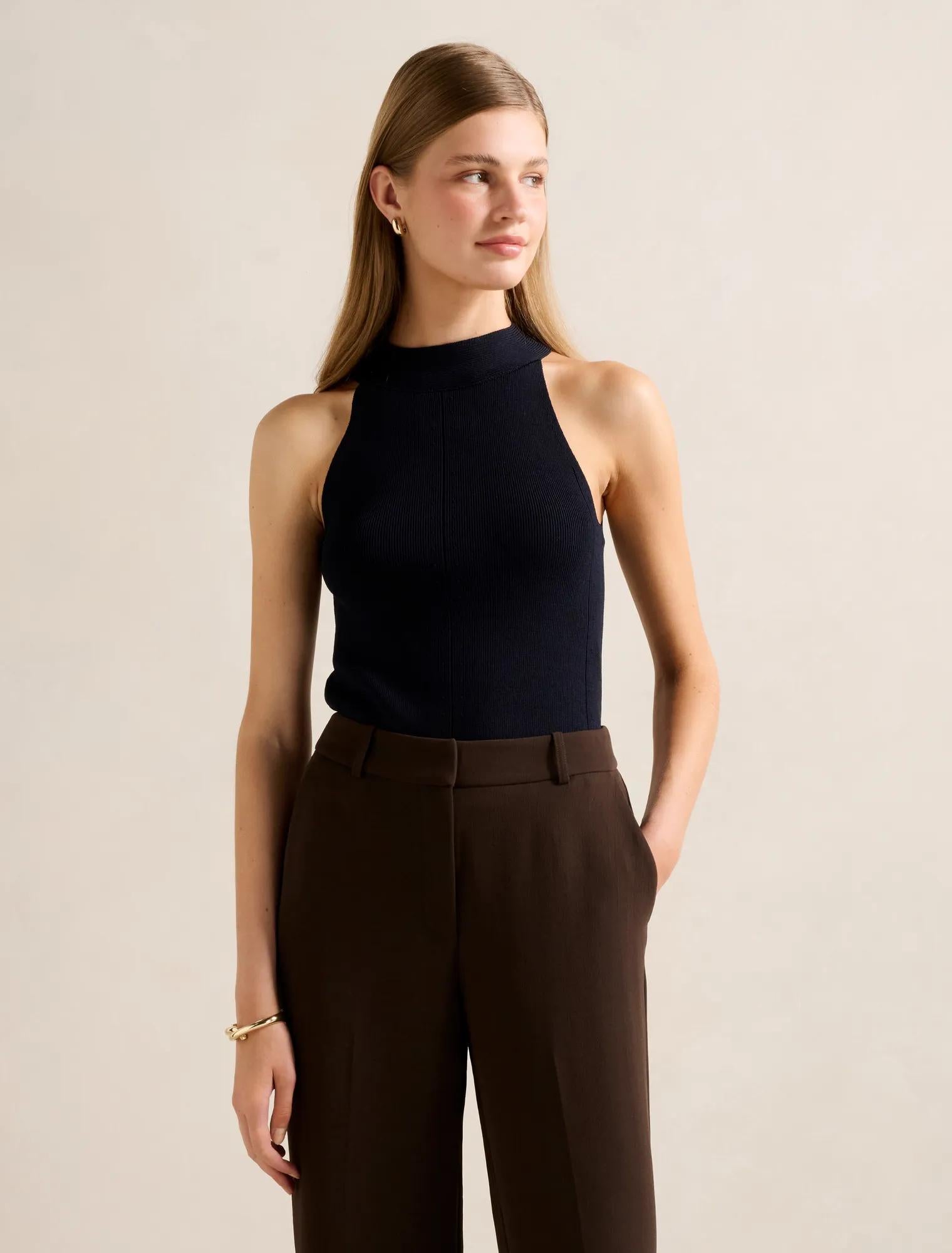 Gemma Wide Trim Knit Tank Top Navy