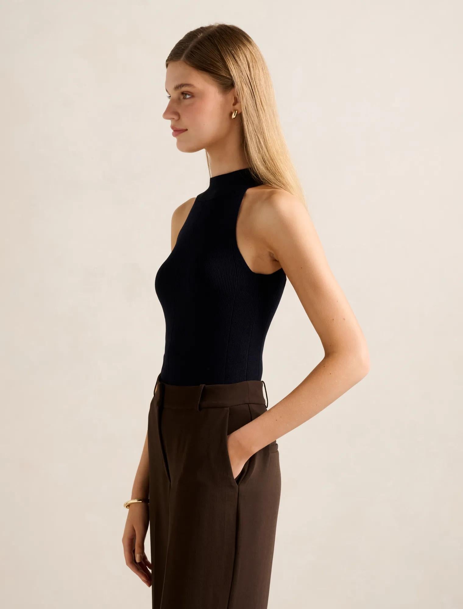 Gemma Wide Trim Knit Tank Top Navy