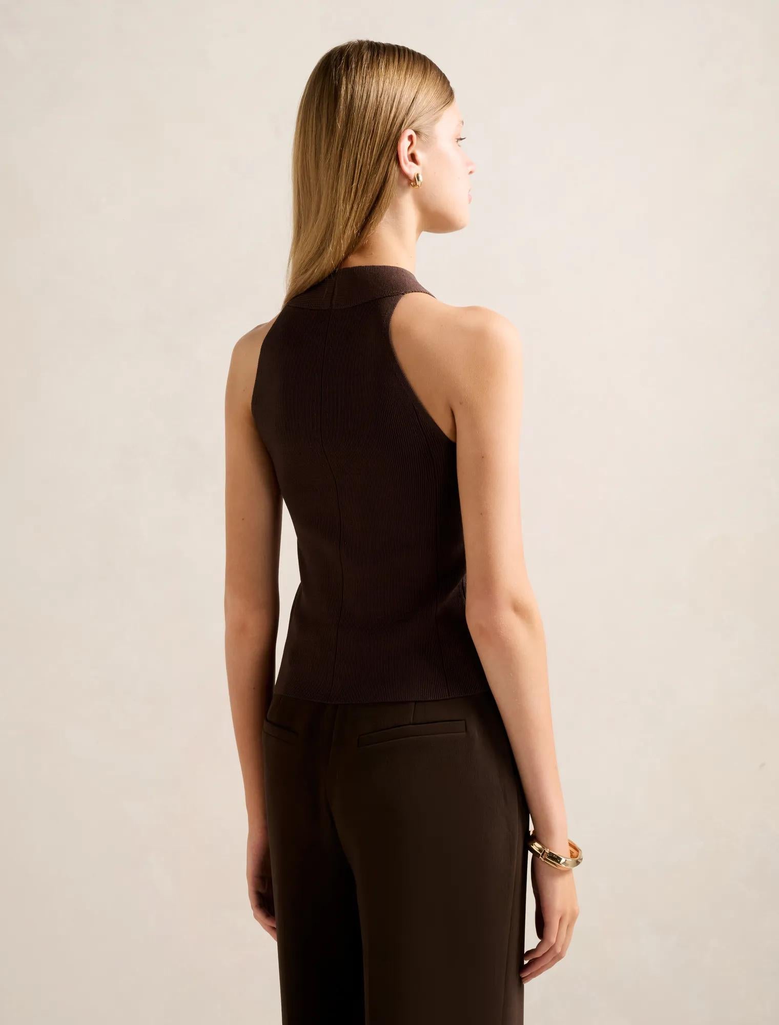 Gemma Wide Trim Knit Tank Top Chocolate