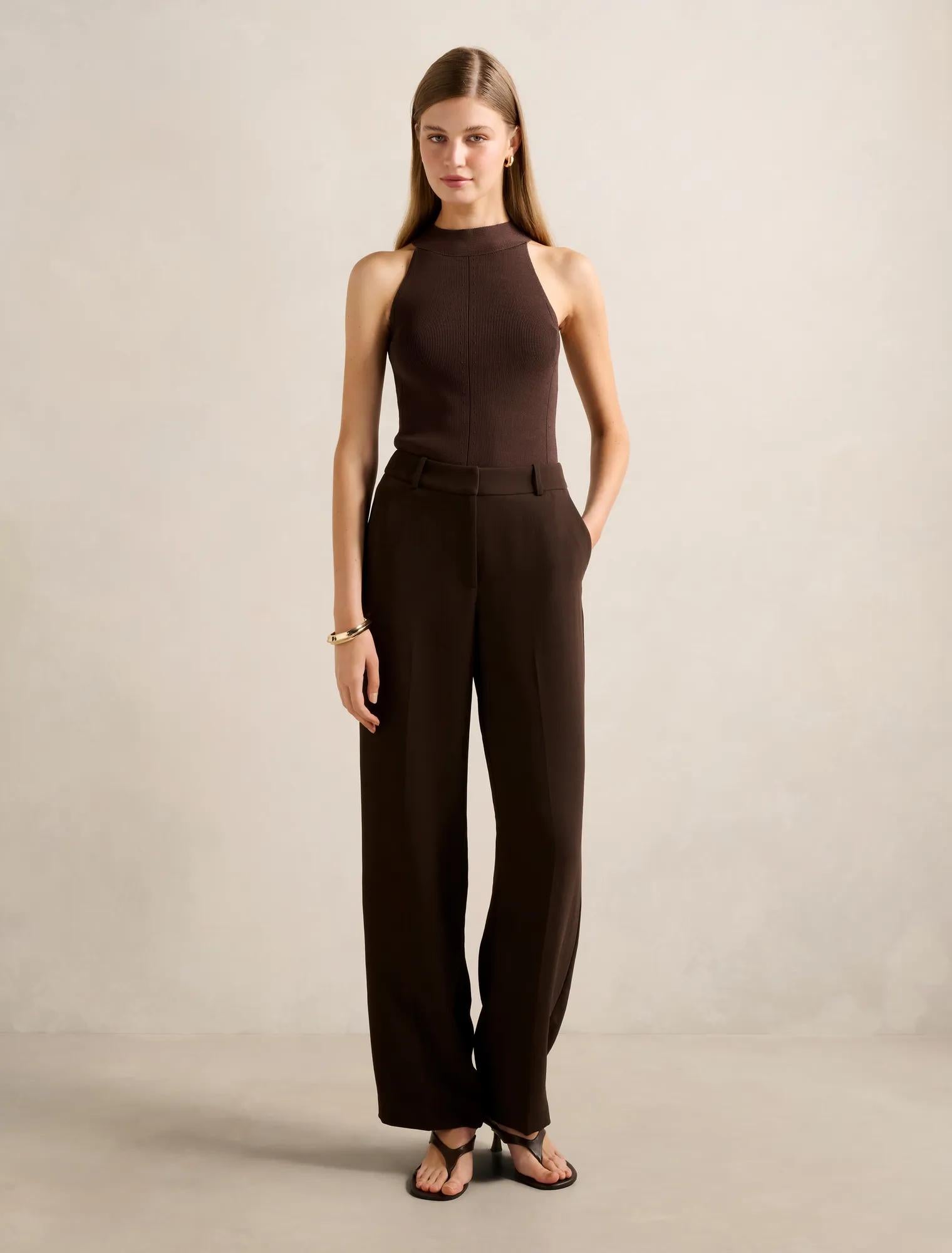 Gemma Wide Trim Knit Tank Top Chocolate