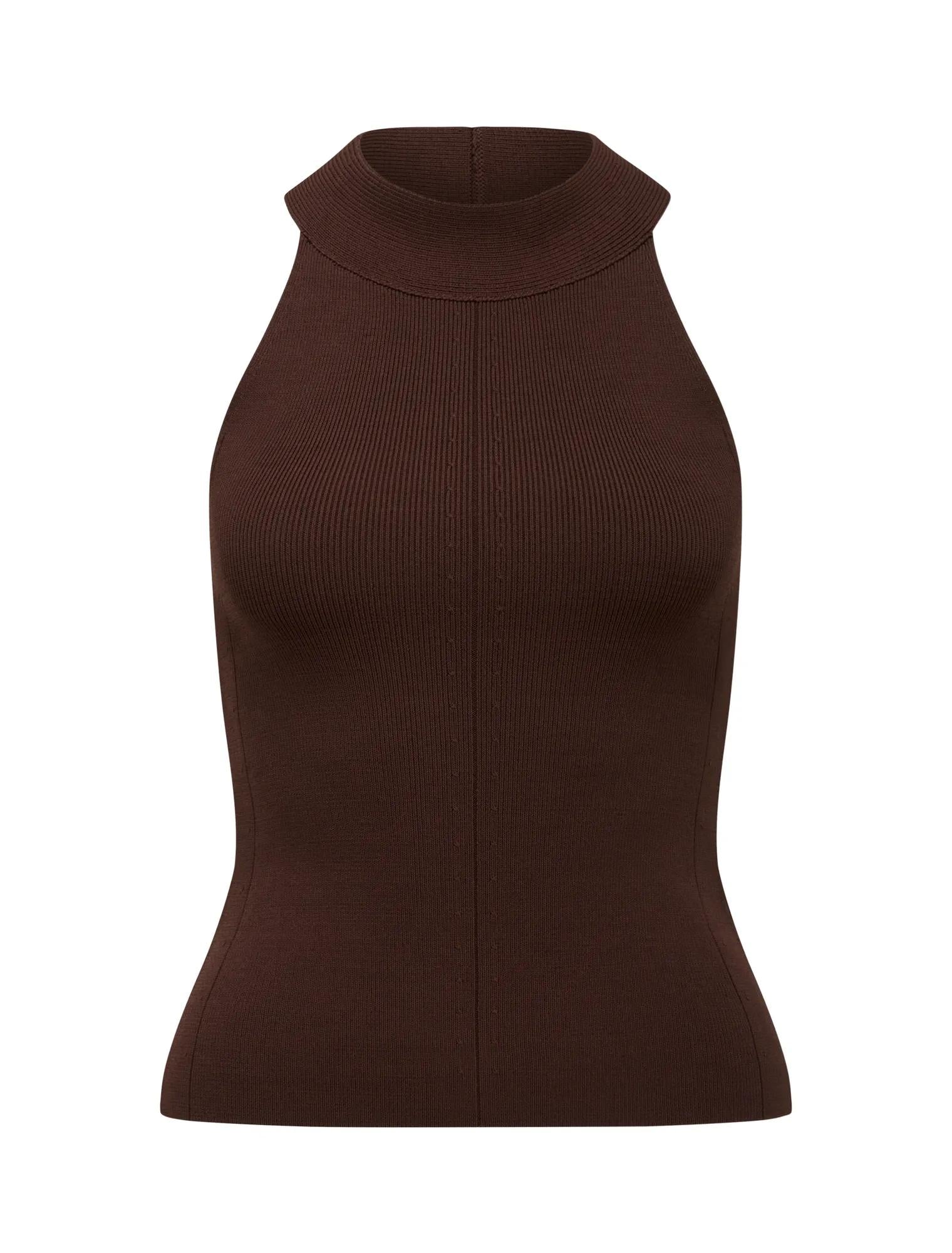 Gemma Wide Trim Knit Tank Top Chocolate_mannequin