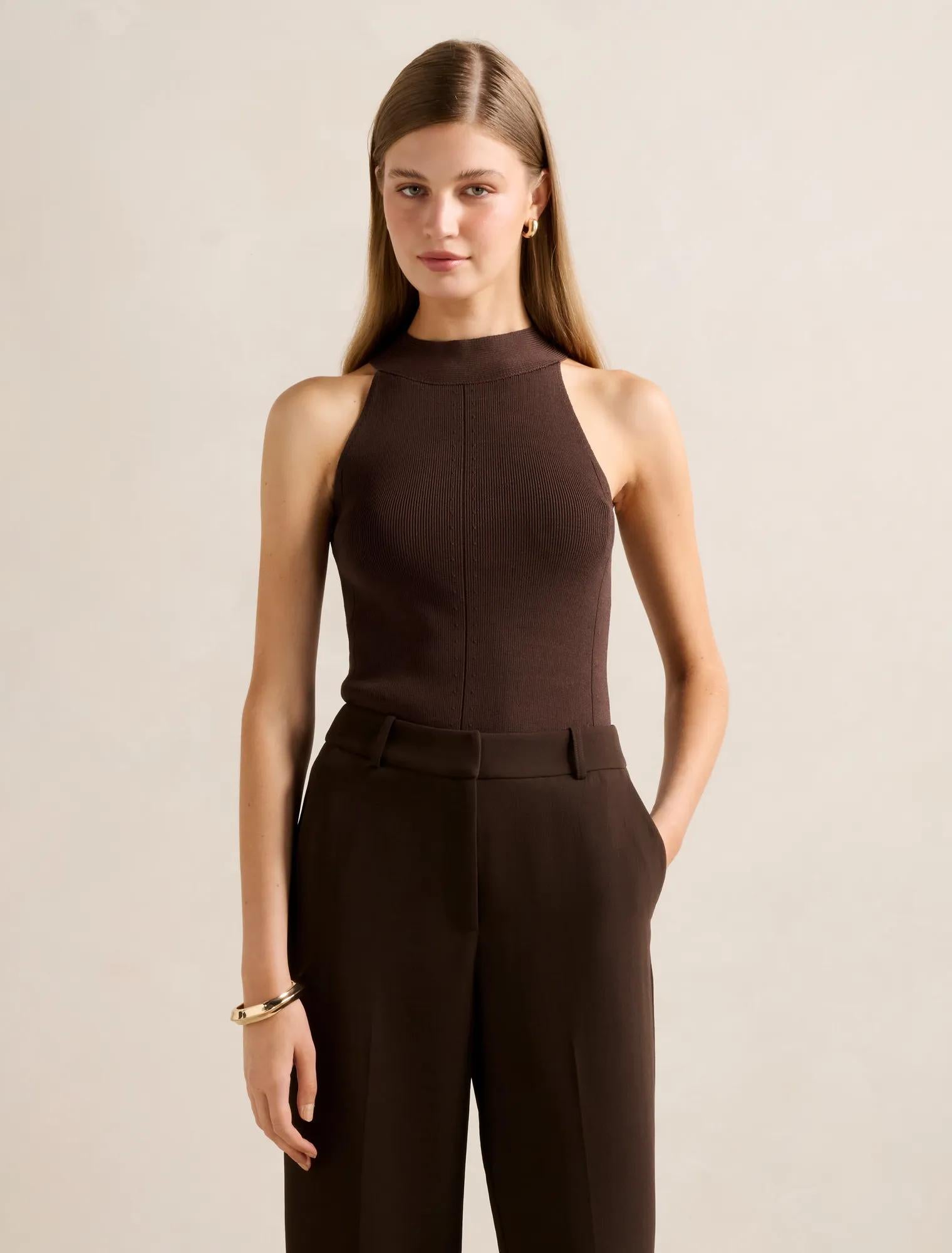 Gemma Wide Trim Knit Tank Top Chocolate