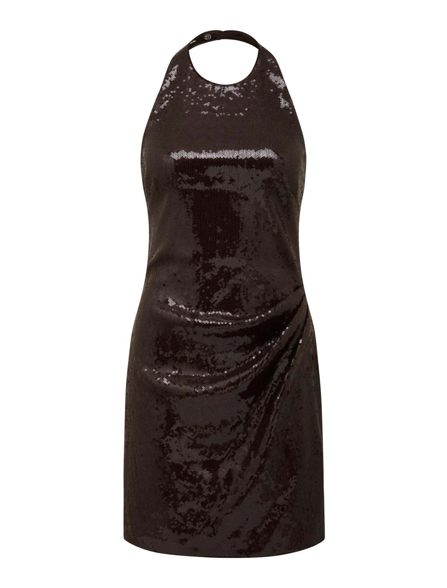 Tate Sequin Halter Mini Dress Chocolate_mannequin