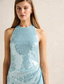 Tate Sequin Halter Mini Dress Soft Blue