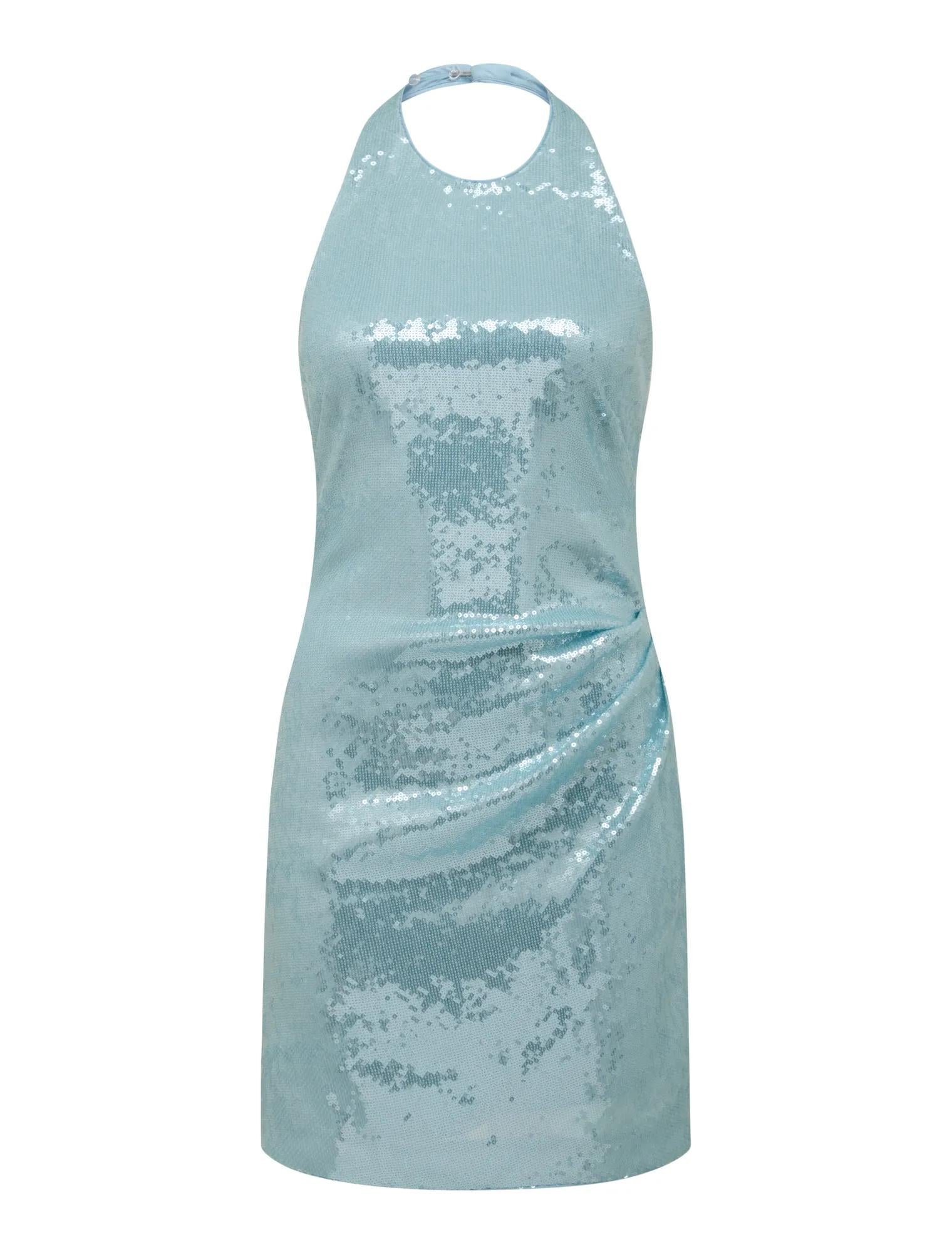 Tate Sequin Halter Mini Dress Soft Blue_mannequin
