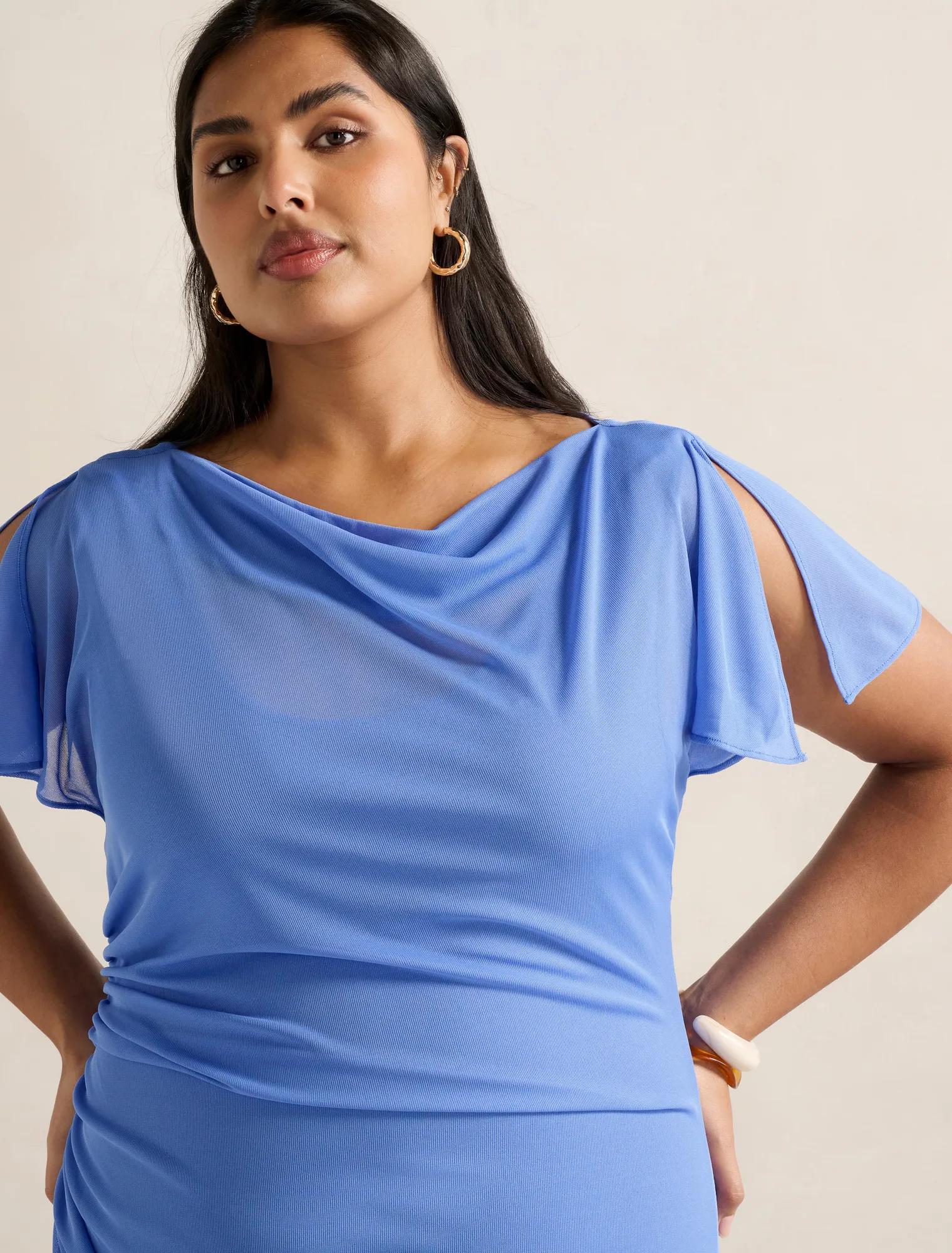 Trish Curve High Neck Jersey Dress Cornflower Breeze
