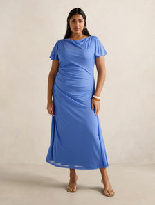 Trish Curve High Neck Jersey Dress Cornflower Breeze