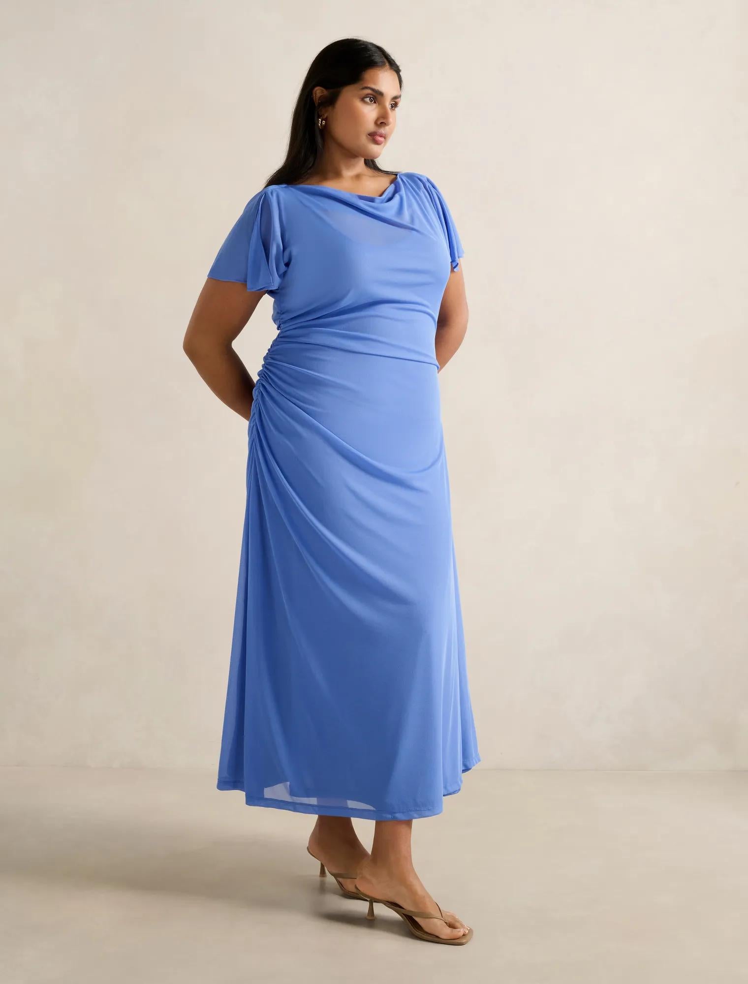 Trish Curve High Neck Jersey Dress Cornflower Breeze