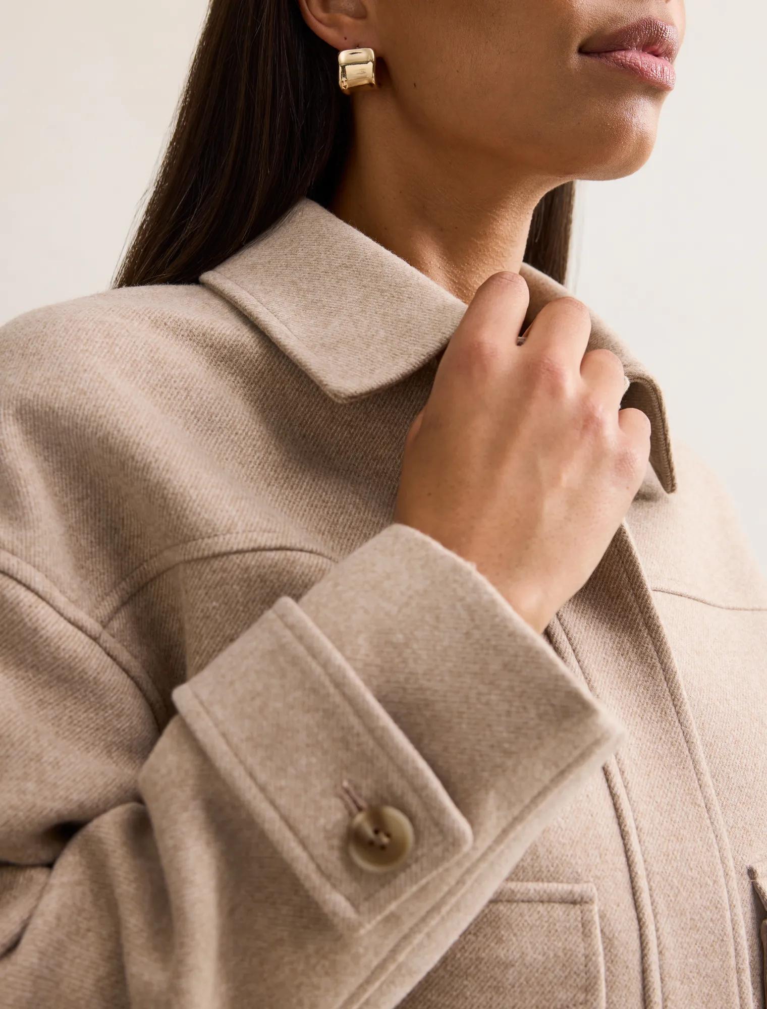Kelsey Cropped Jacket Beige Herringbone