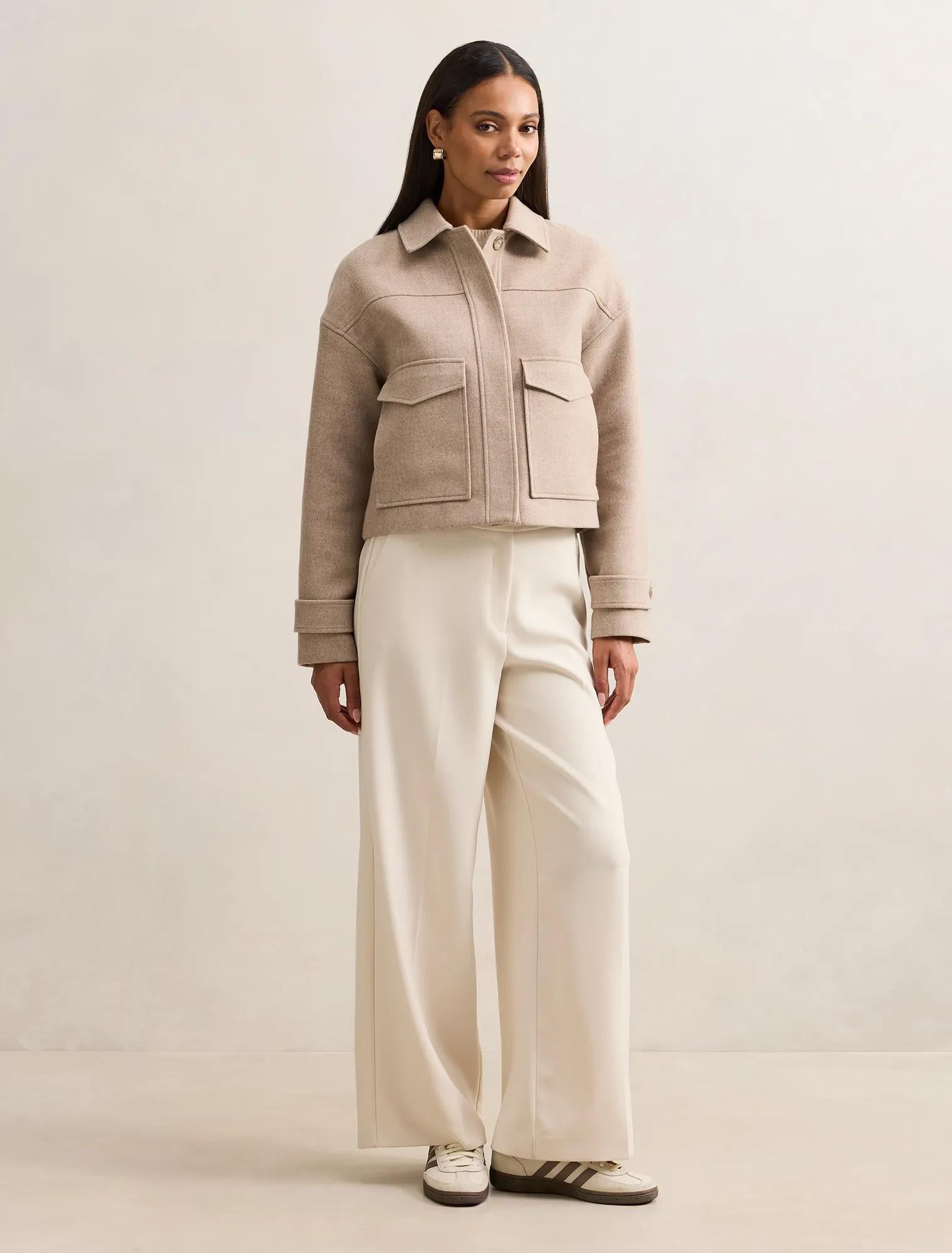 Kelsey Cropped Jacket Beige Herringbone