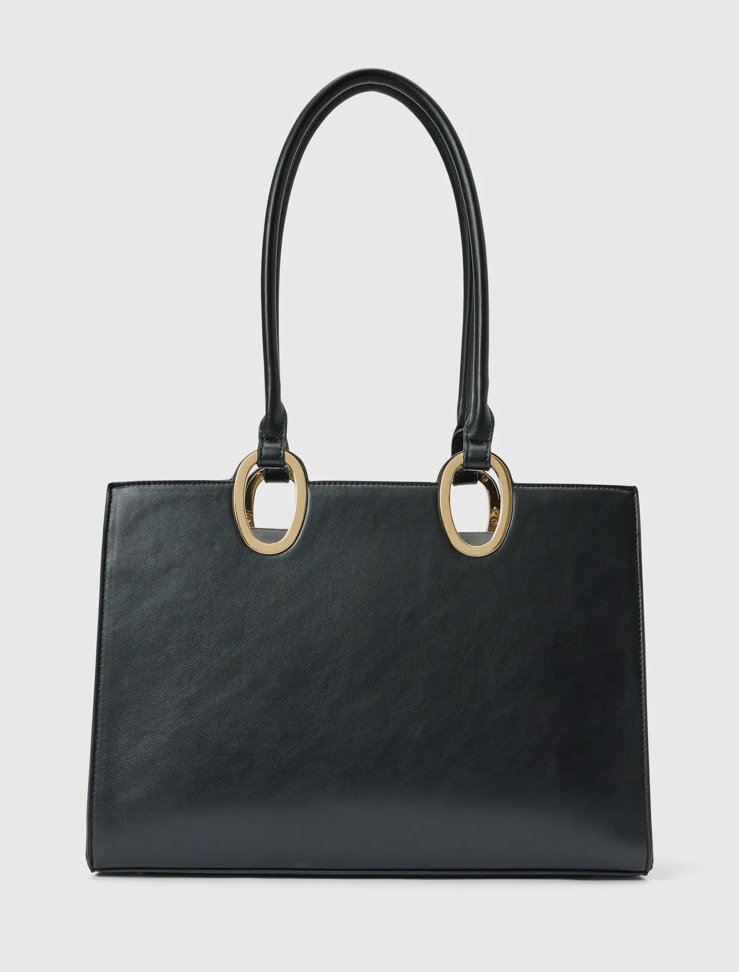 Sammi Oval Hardware Shoulder Tote Black_mannequin