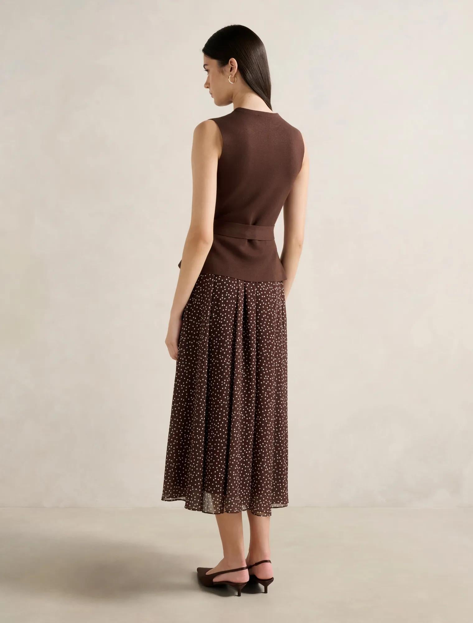 Catherine Woven Mix Knit Dress Choc Kinsey Spot