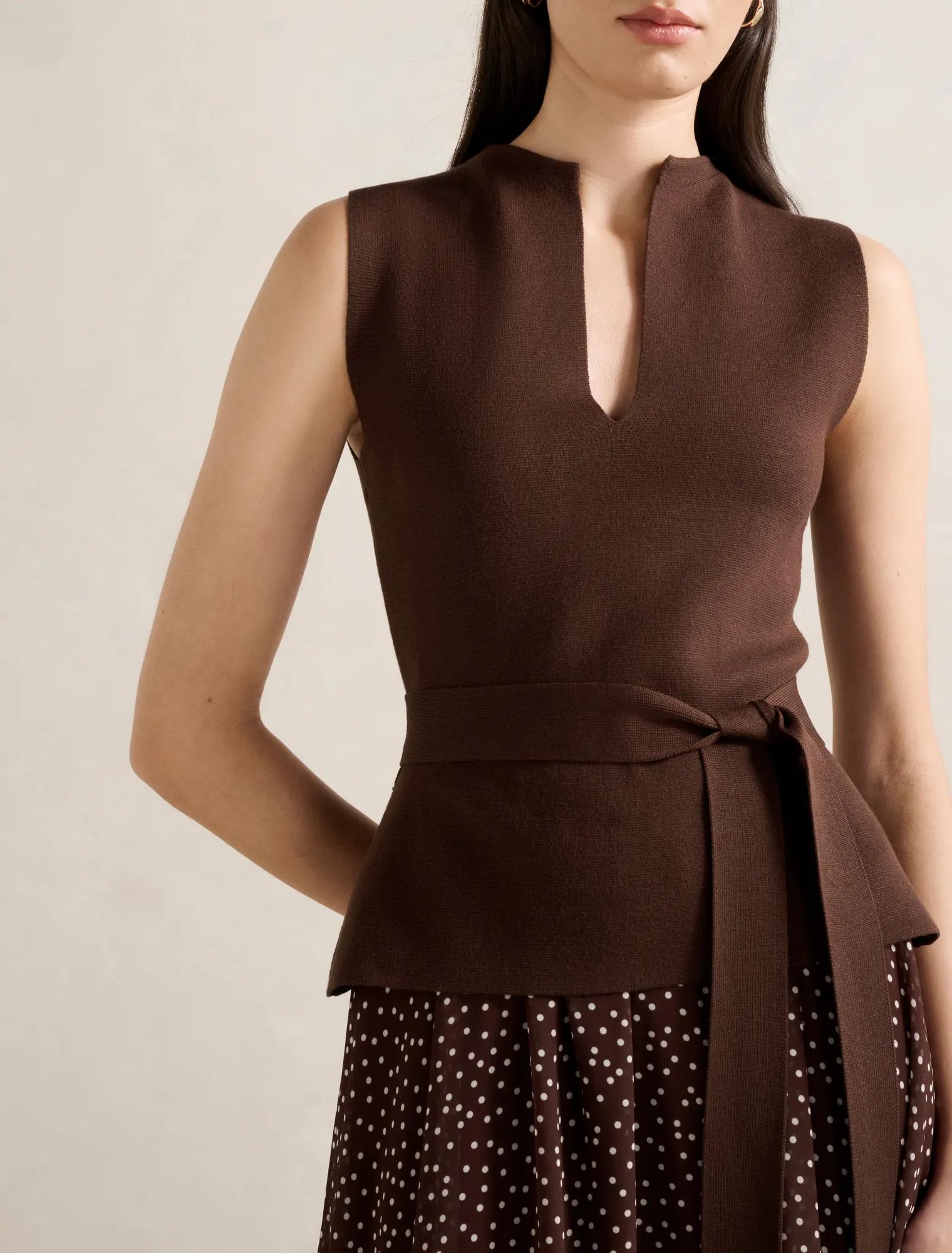 Catherine Woven Mix Knit Dress Choc Kinsey Spot