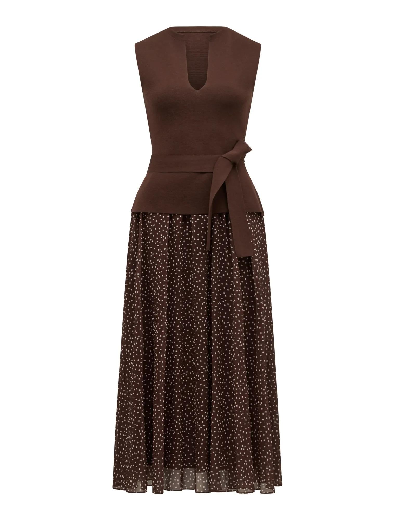 Catherine Woven Mix Knit Dress Choc Kinsey Spot_mannequin