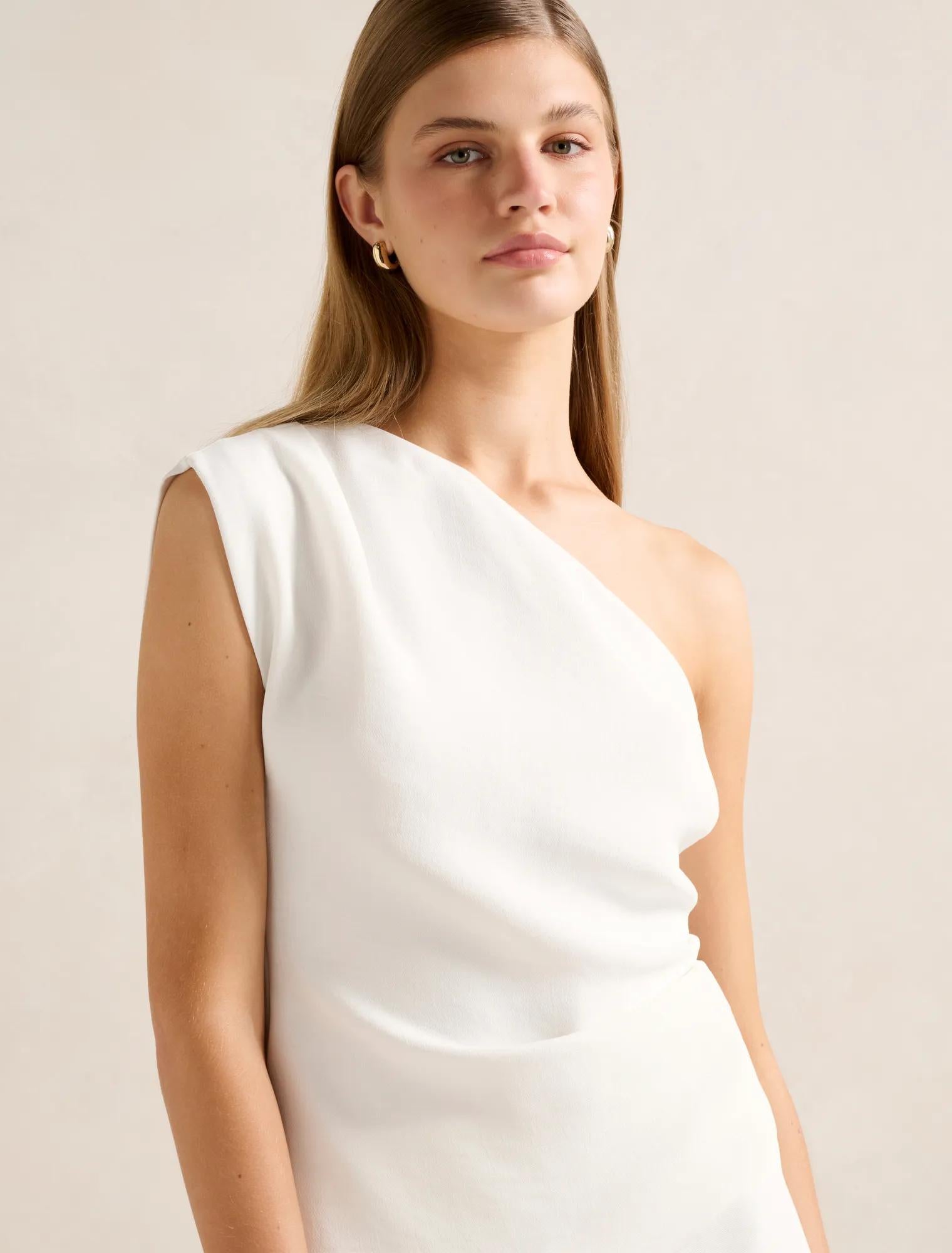 Adriana Asymmetrical Tuck Top Porcelain
