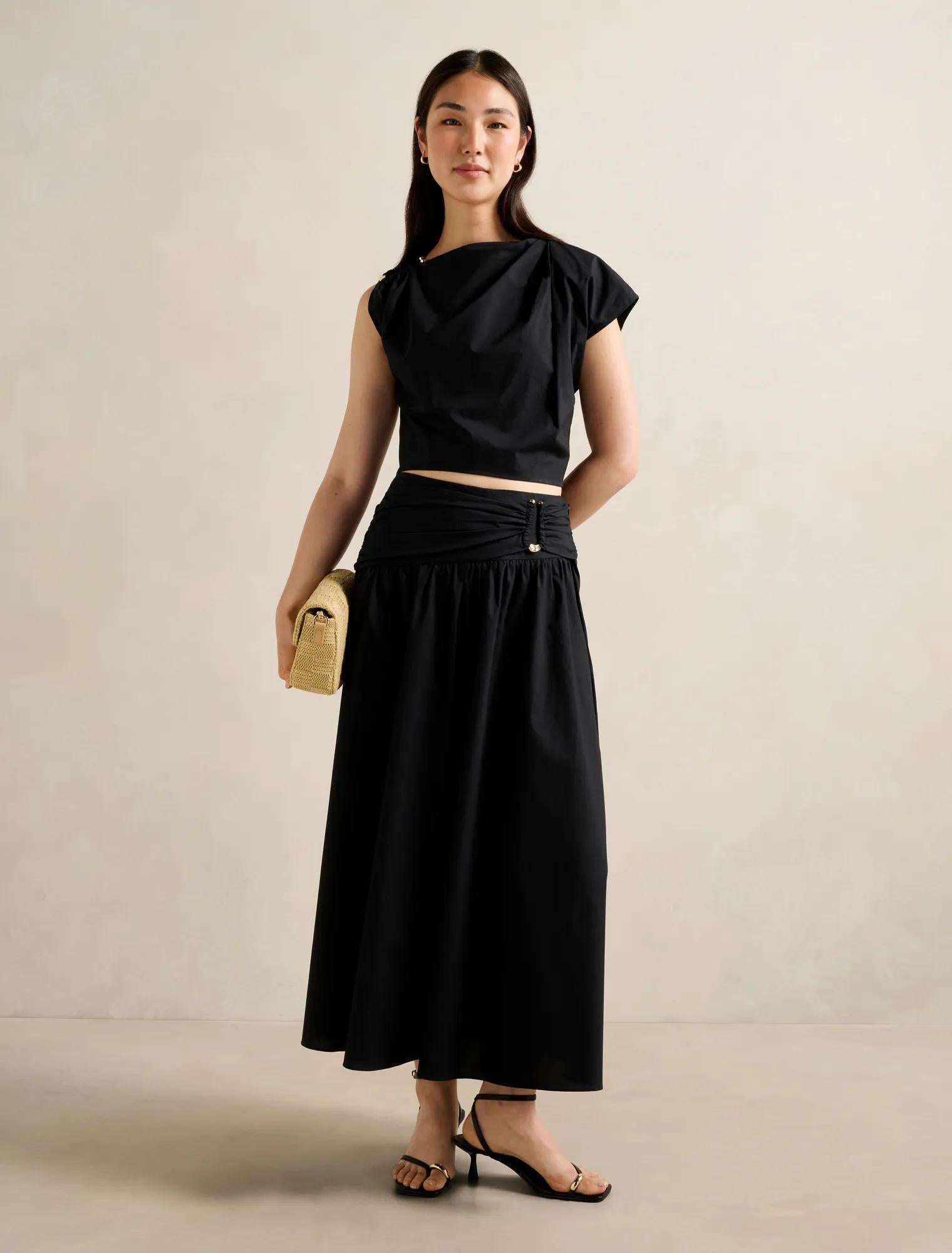 Dottie Draped Hardware Top Black Co-Ord