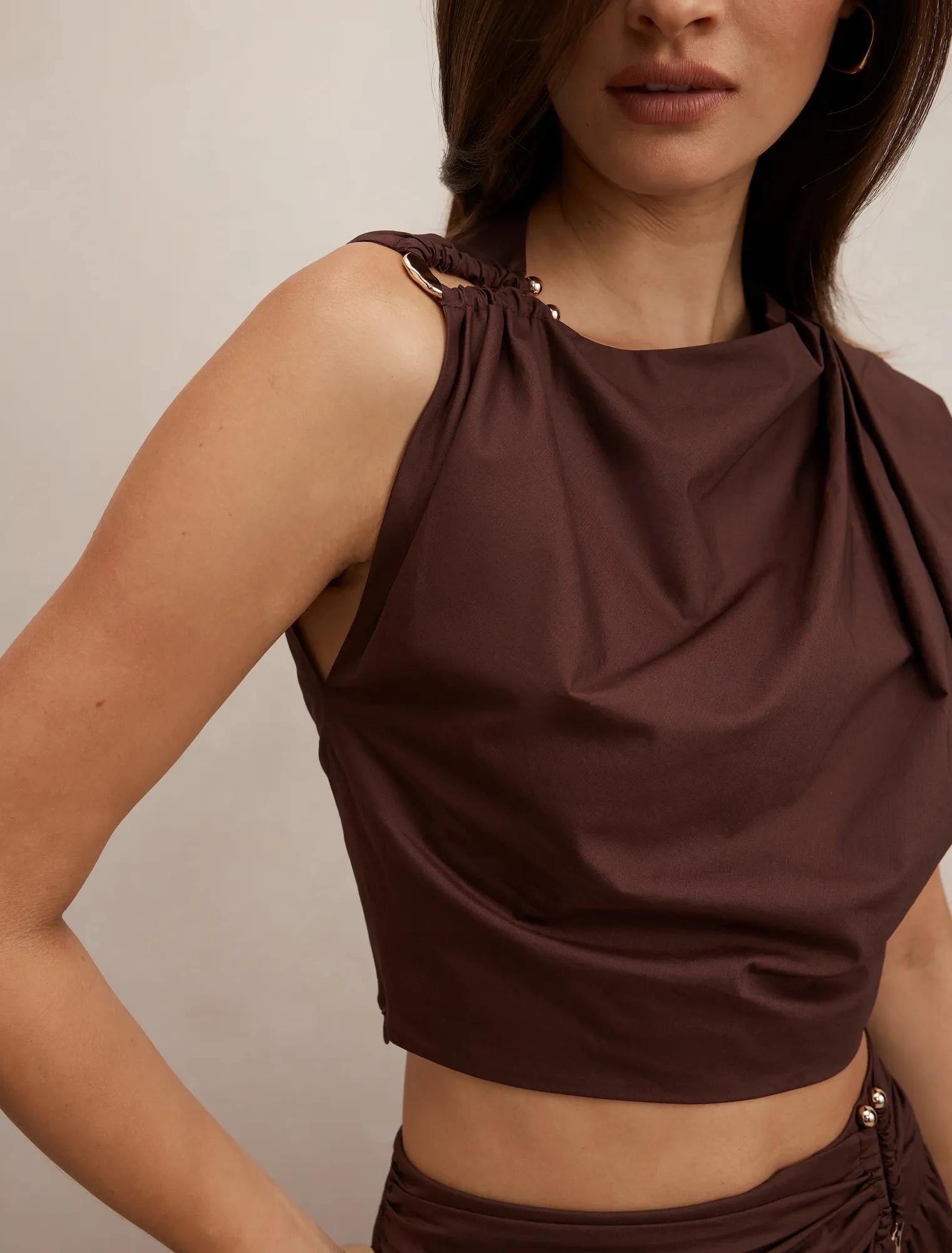 Dottie Draped Hardware Top Chocolate Co-ord