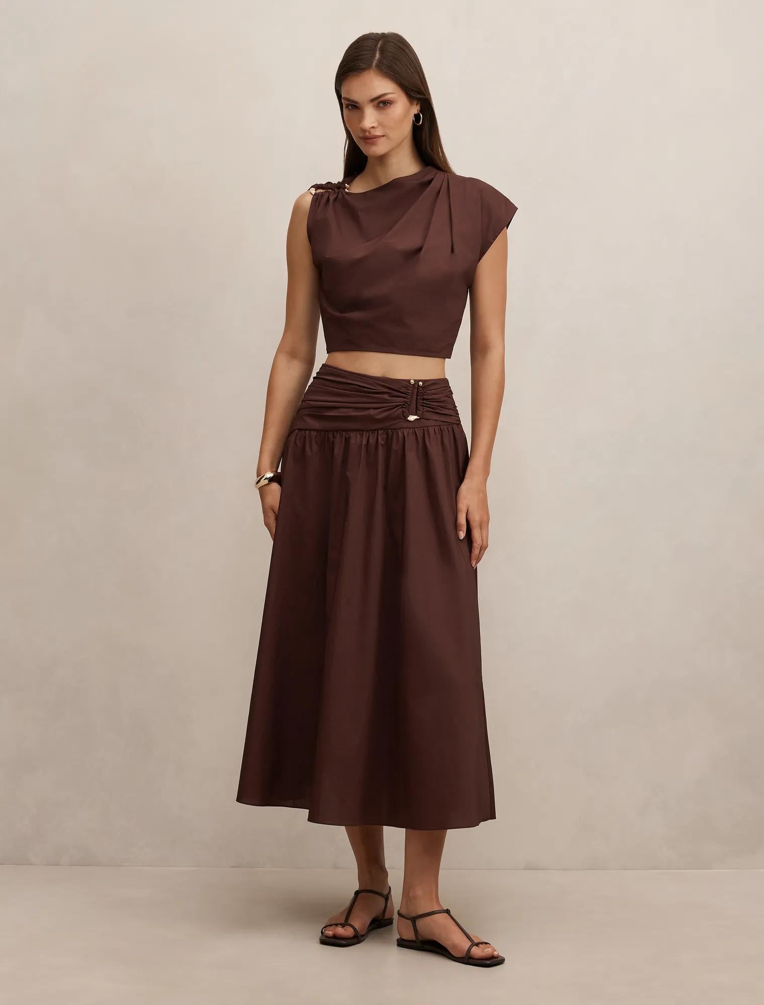 Dottie Draped Hardware Top Chocolate Co-ord