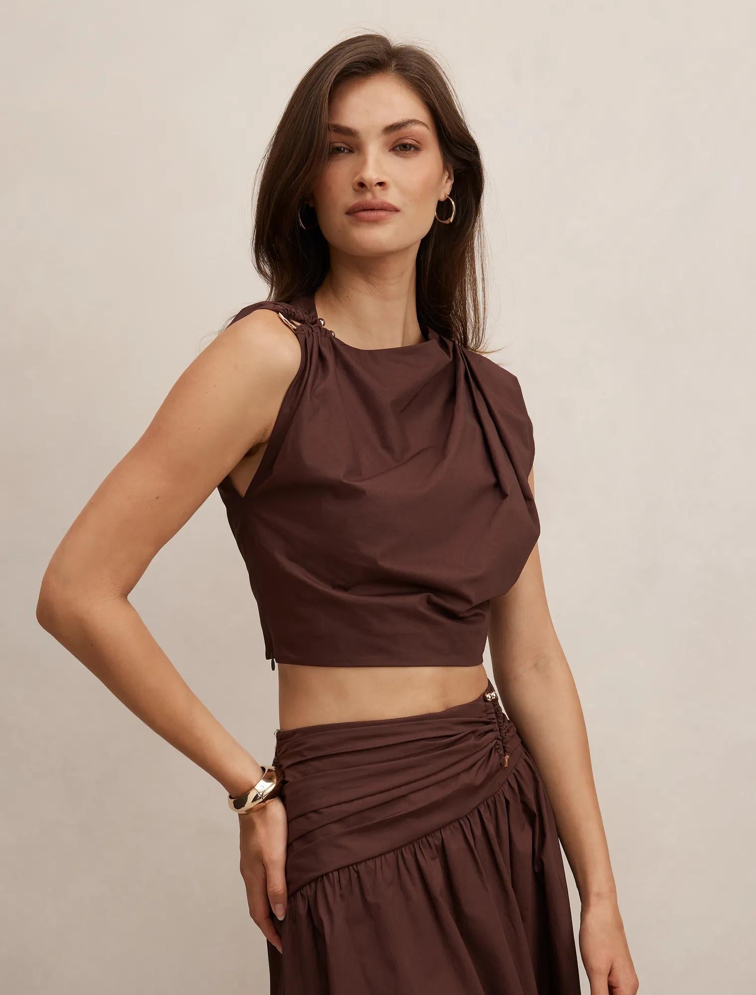 Dottie Draped Hardware Top Chocolate Co-ord