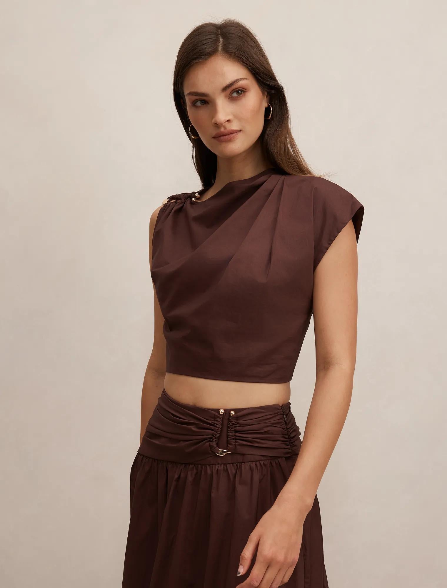 Dottie Draped Hardware Top Chocolate Co-ord