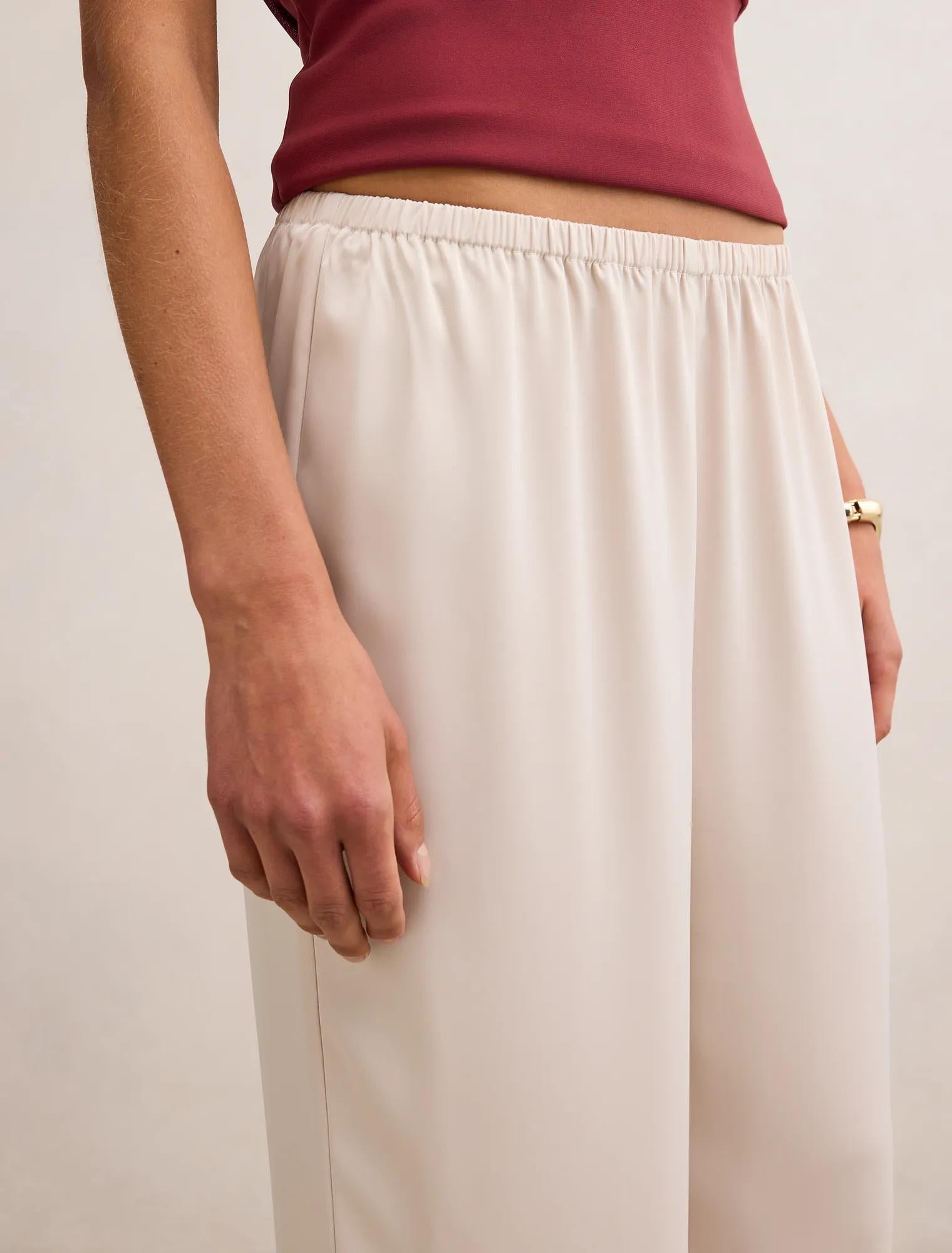 Sara Satin Wide Leg Pants Cream