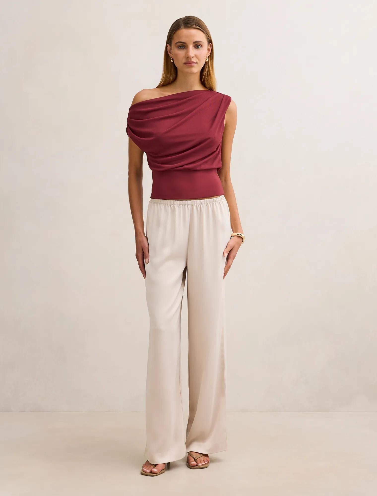 Sara Satin Wide Leg Pants Cream