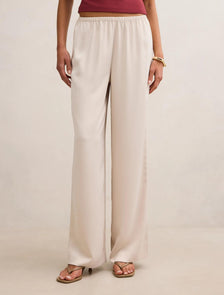 Sara Satin Wide Leg Pants Cream
