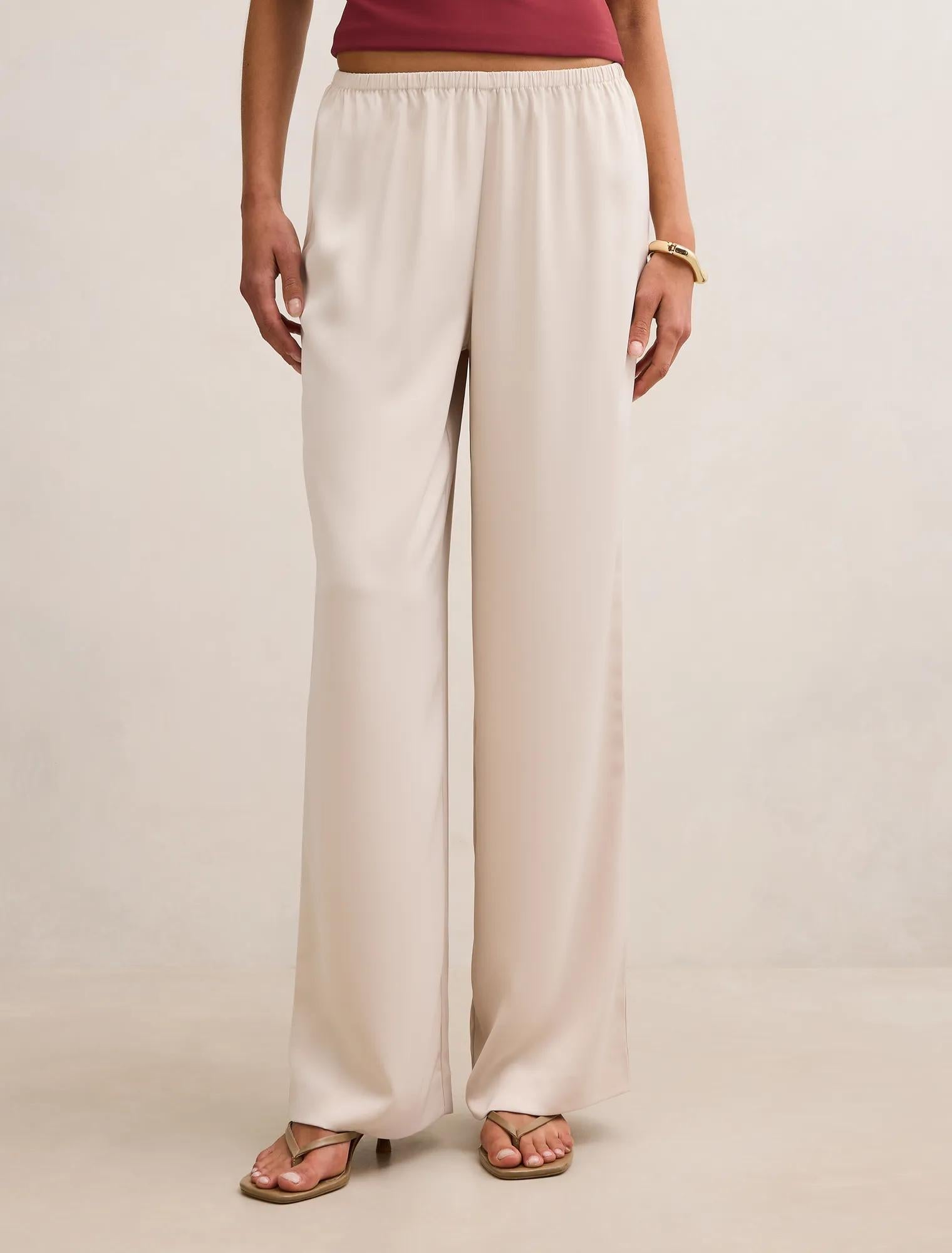 Sara Satin Wide Leg Pants Cream