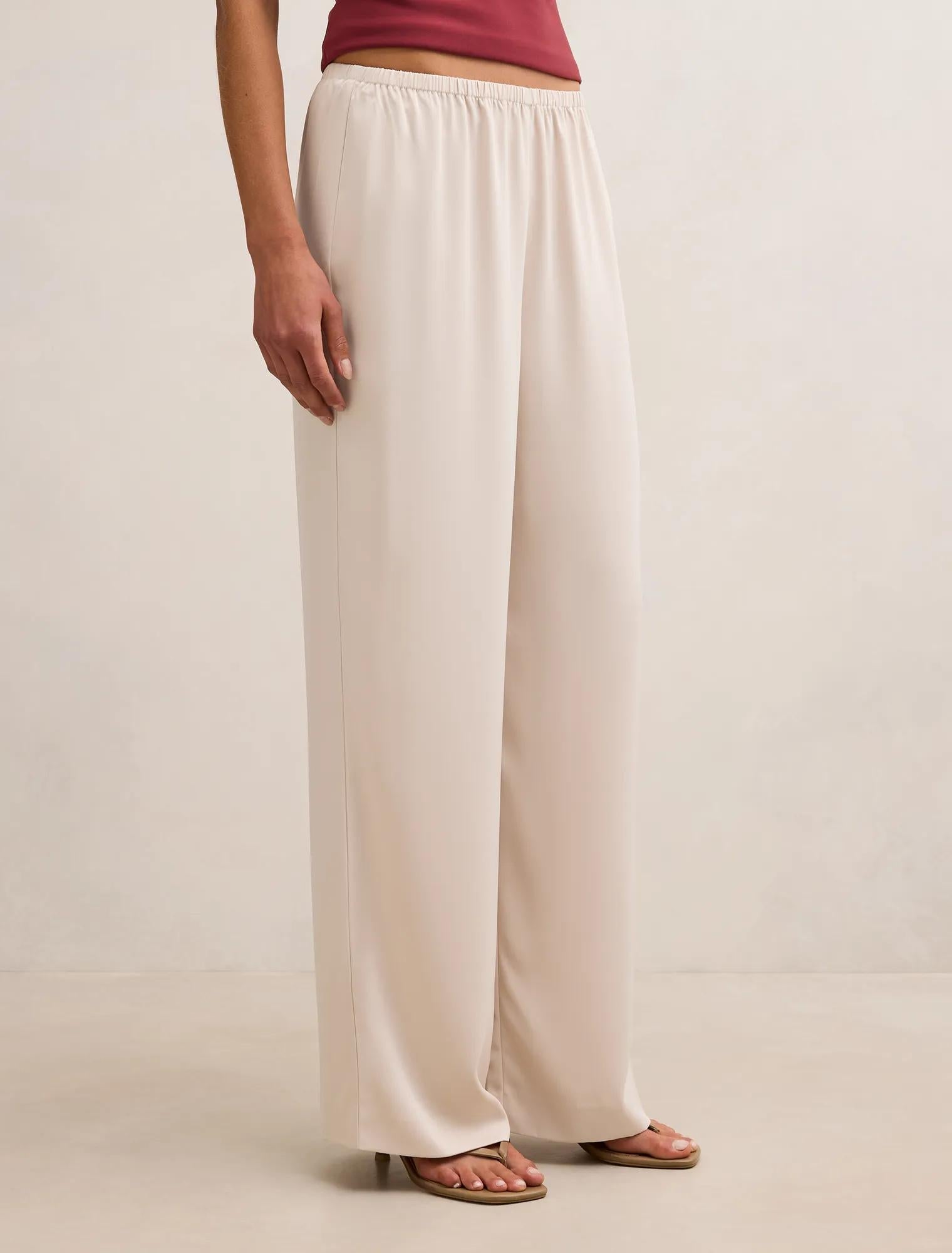 Sara Satin Wide Leg Pants Cream