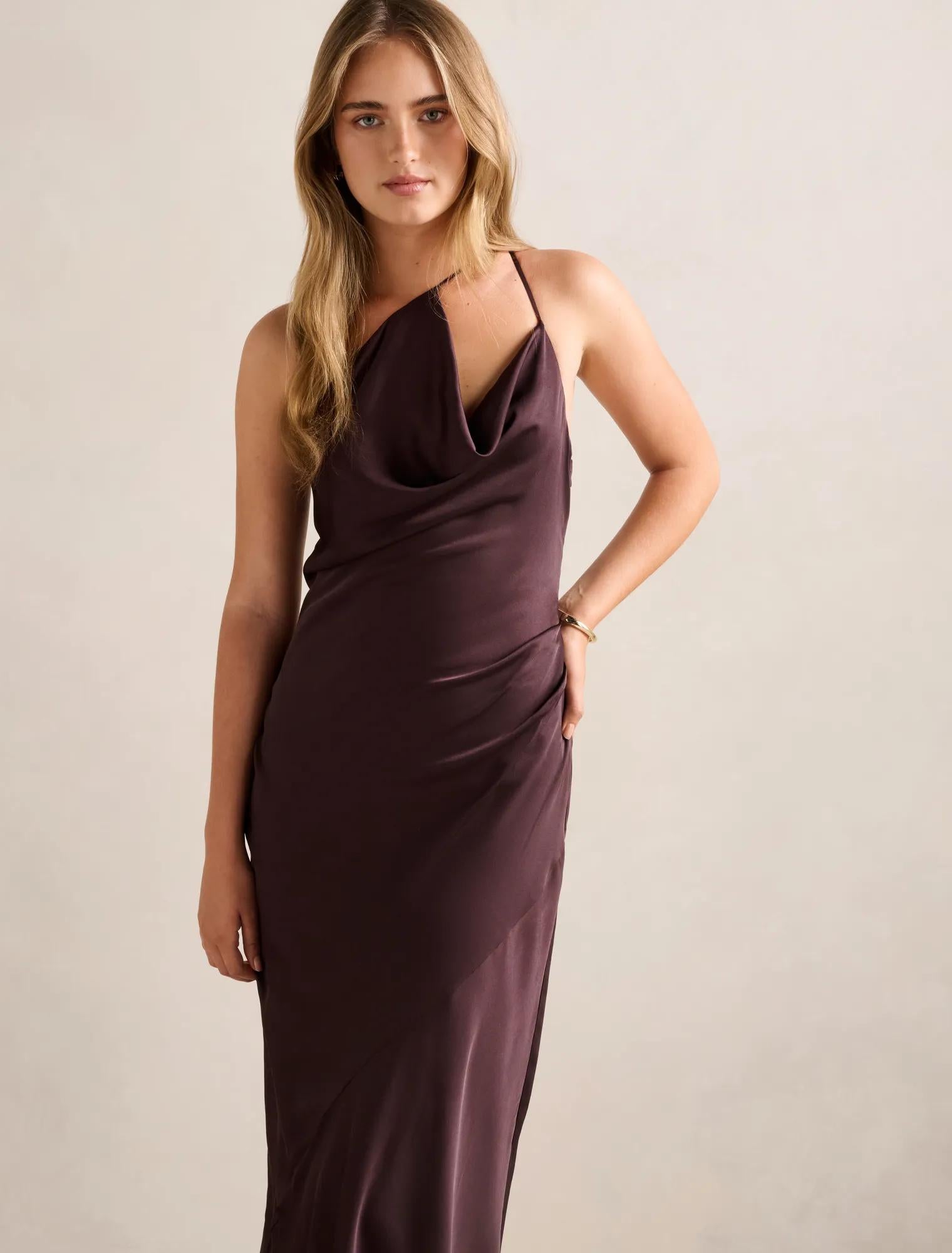 Violetta Cowl Neck Maxi Dress Dark Chocolate