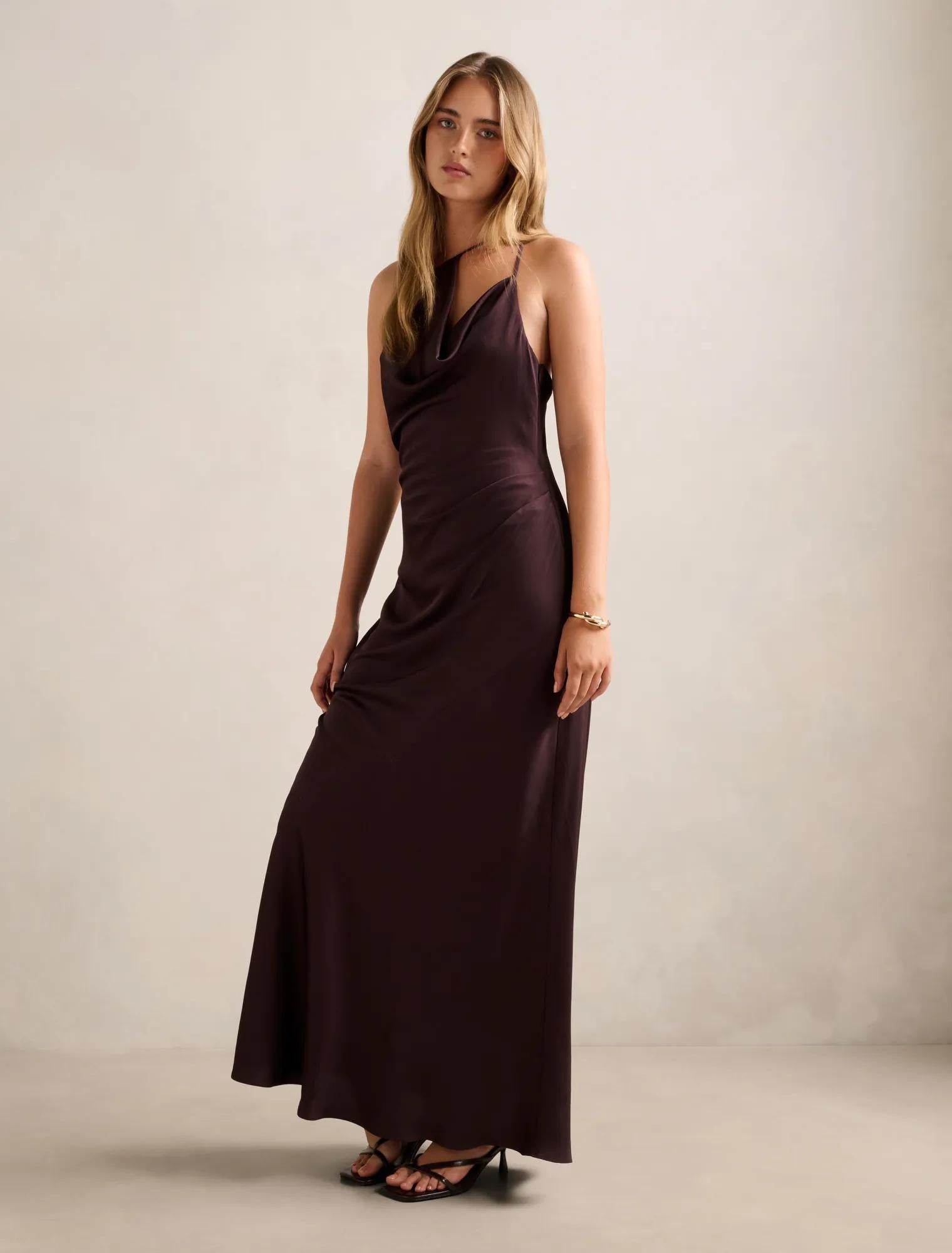Violetta Cowl Neck Maxi Dress Dark Chocolate
