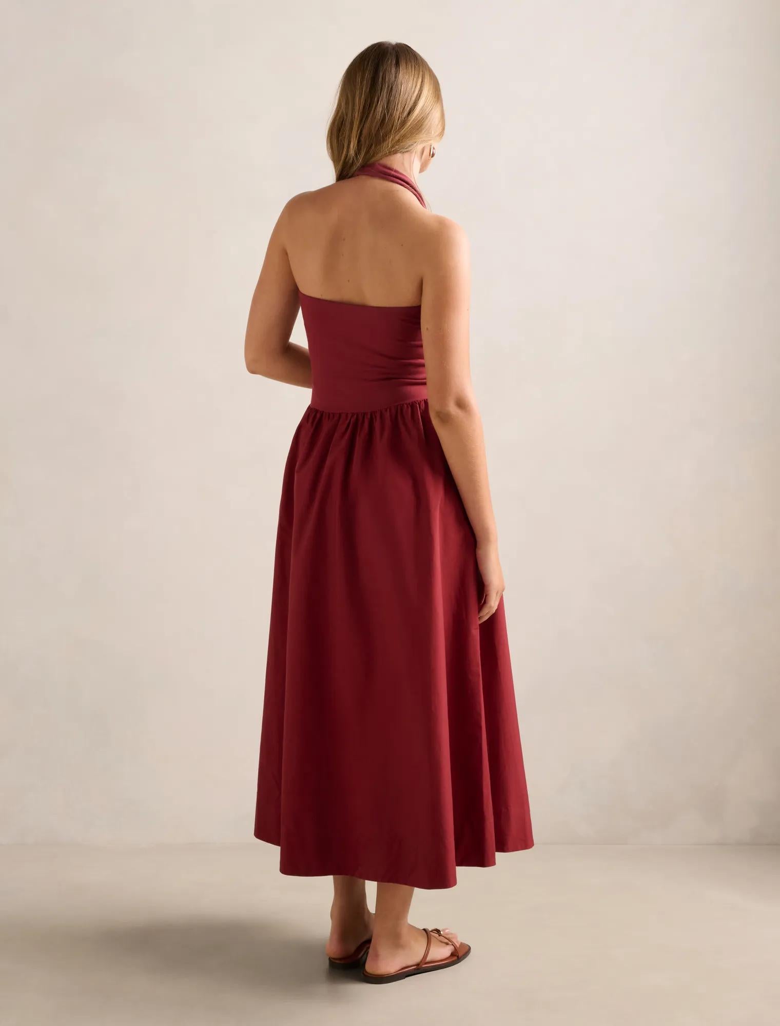 Margot 2-in-1 Halter Midi Dress Rosewood