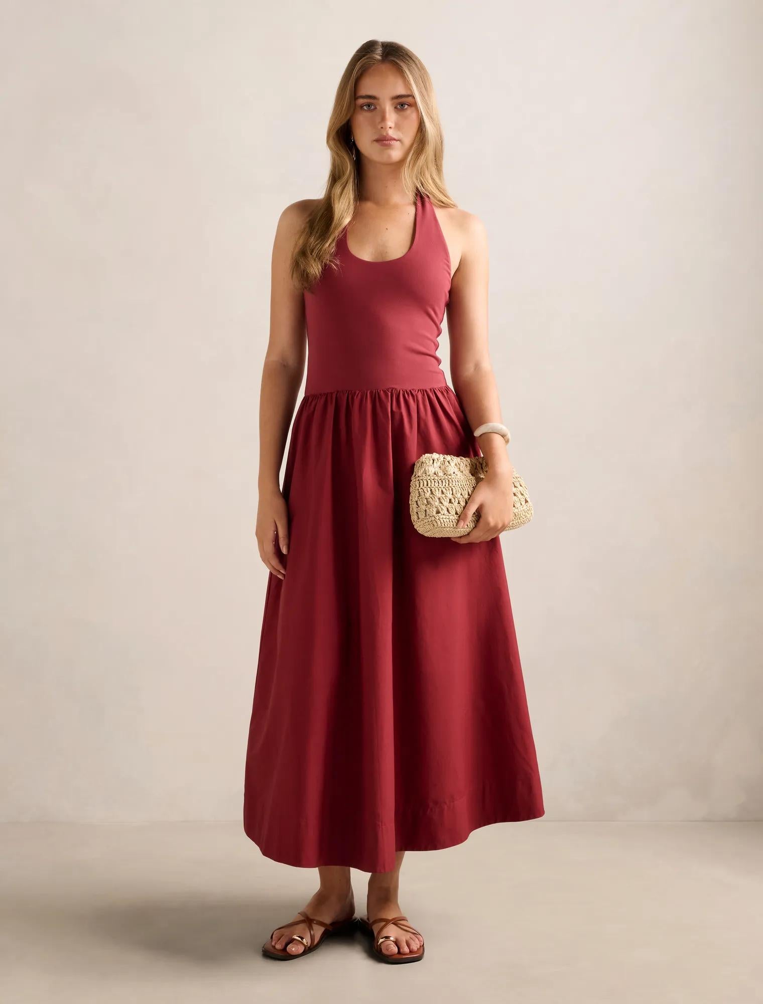 Margot 2-in-1 Halter Midi Dress Rosewood