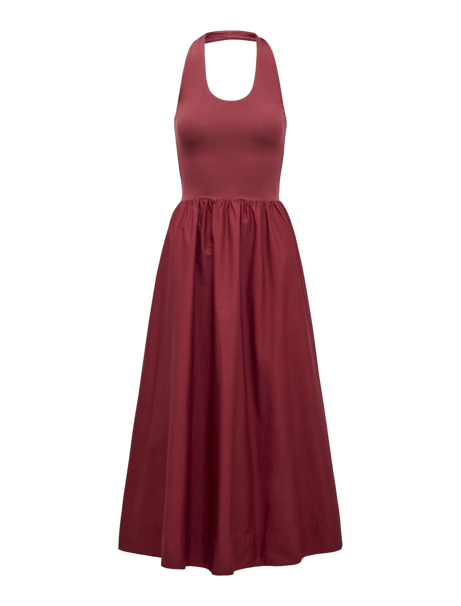 Margot 2-in-1 Halter Midi Dress Rosewood_mannequin