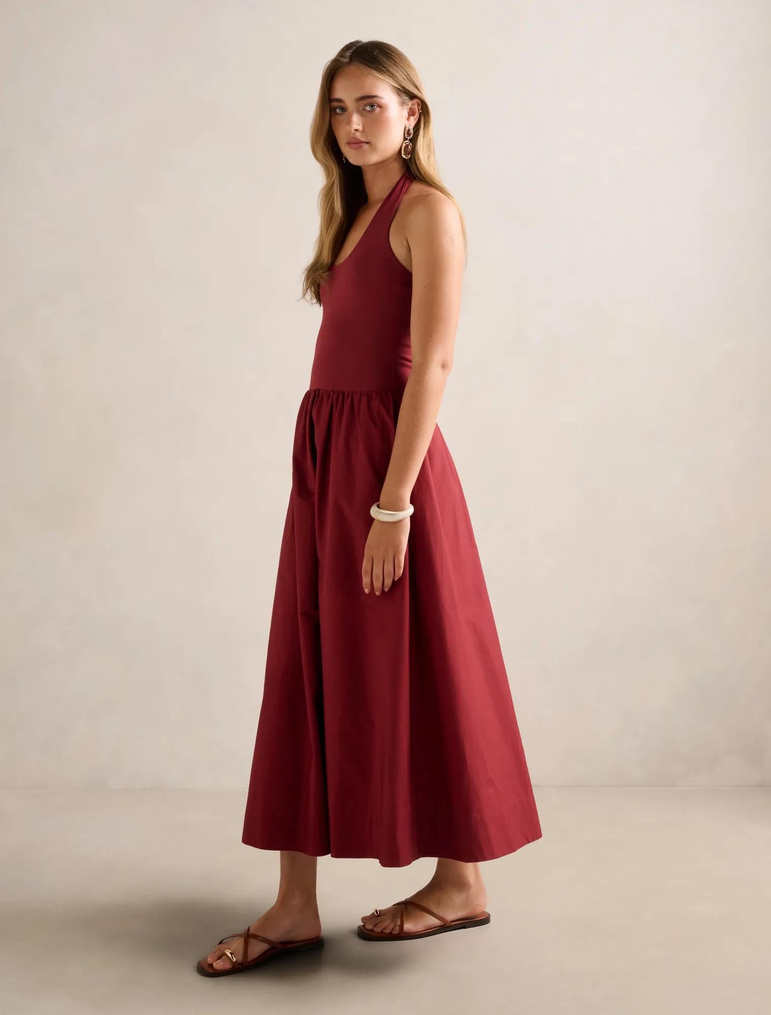 Margot 2-in-1 Halter Midi Dress Rosewood
