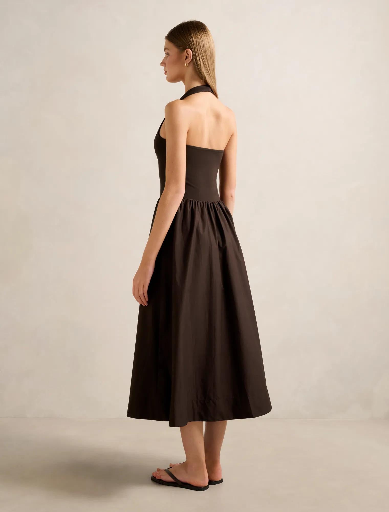 Margot 2-in-1 Halter Midi Dress Chocolate