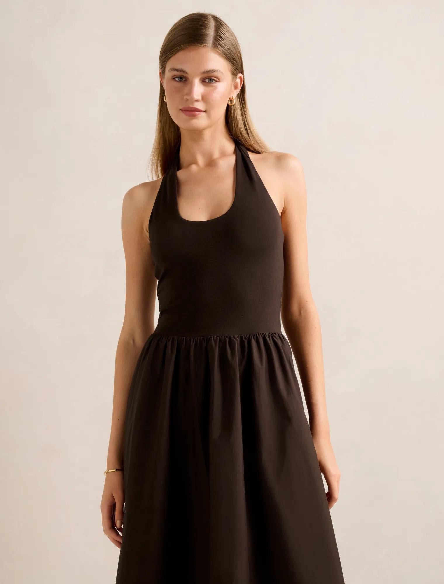 Margot 2-in-1 Halter Midi Dress Chocolate