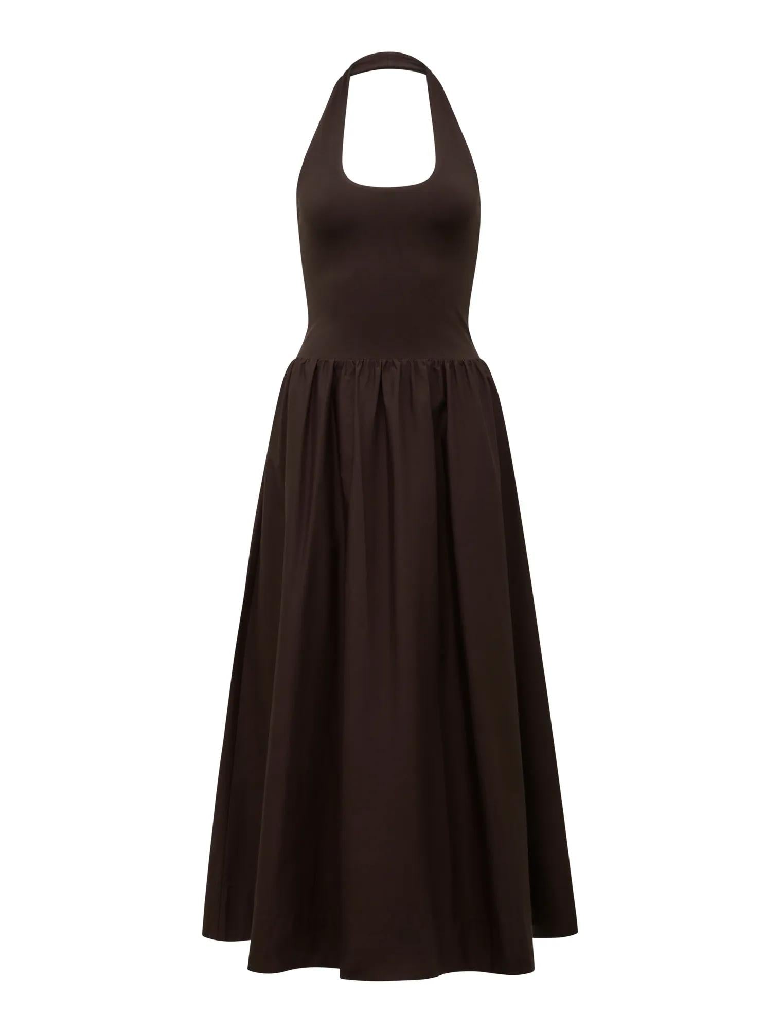 Margot 2-in-1 Halter Midi Dress Chocolate_mannequin