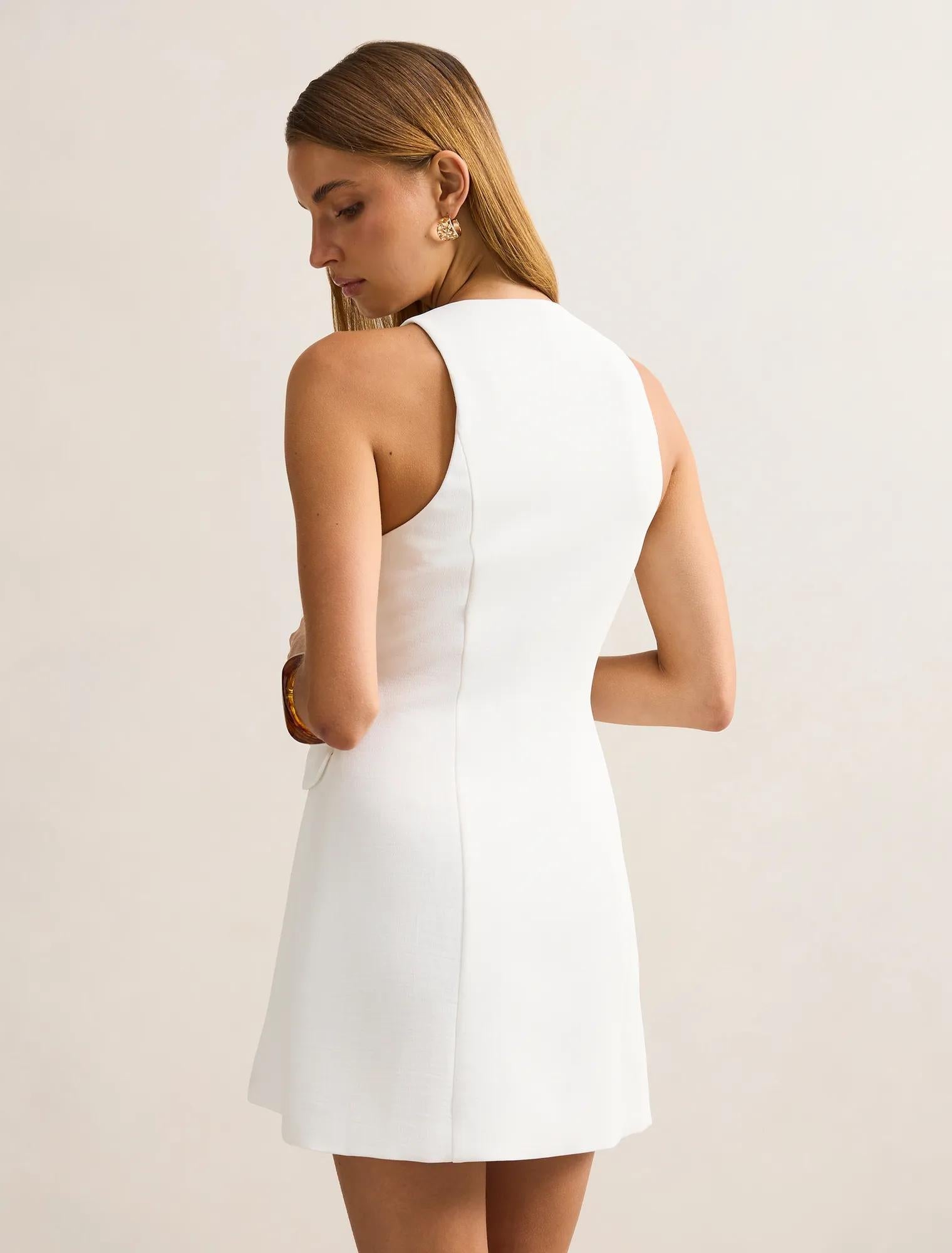 Alina Wrap Halter Mini Dress Porcelain
