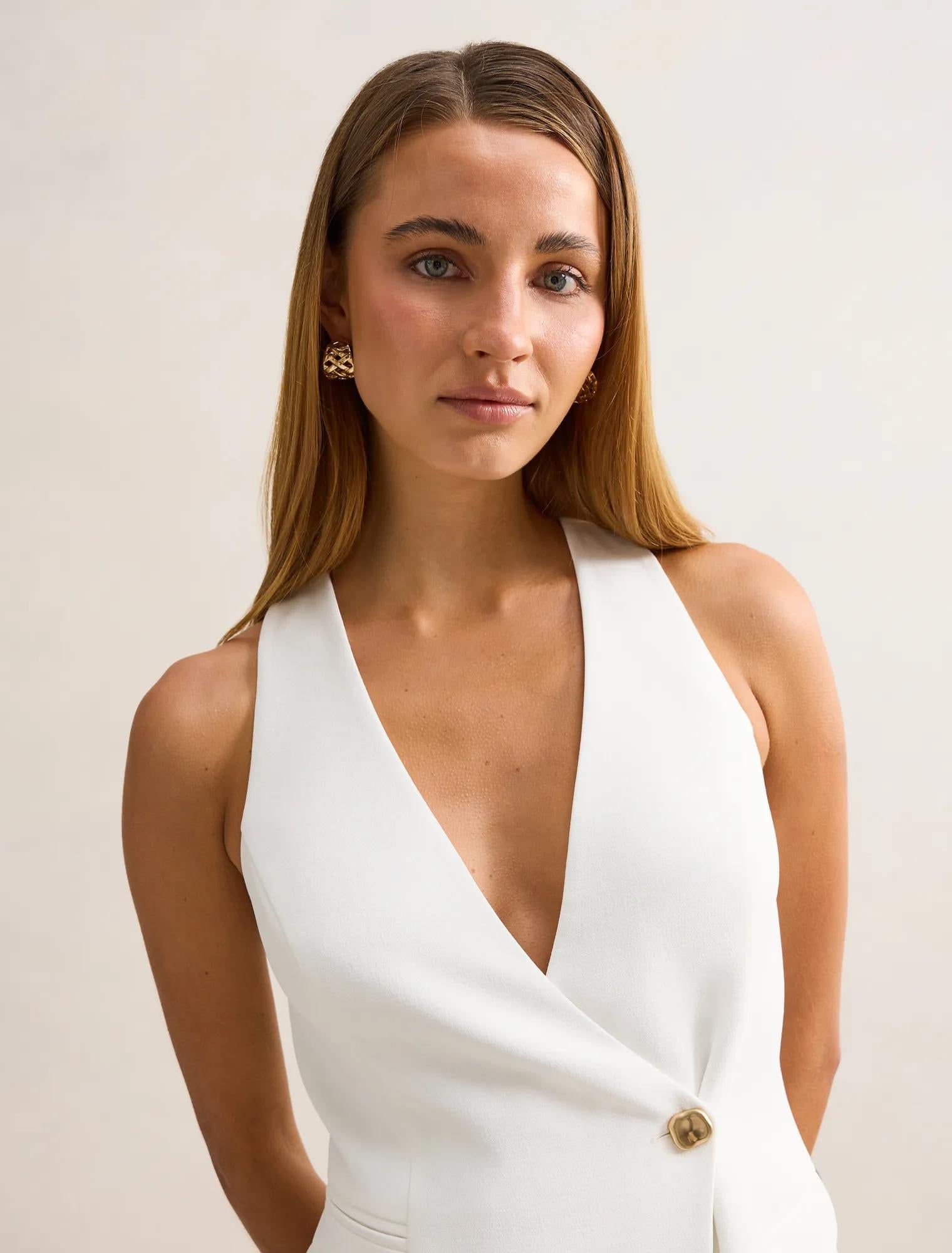 Alina Wrap Halter Mini Dress Porcelain