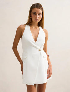 Alina Wrap Halter Mini Dress Porcelain
