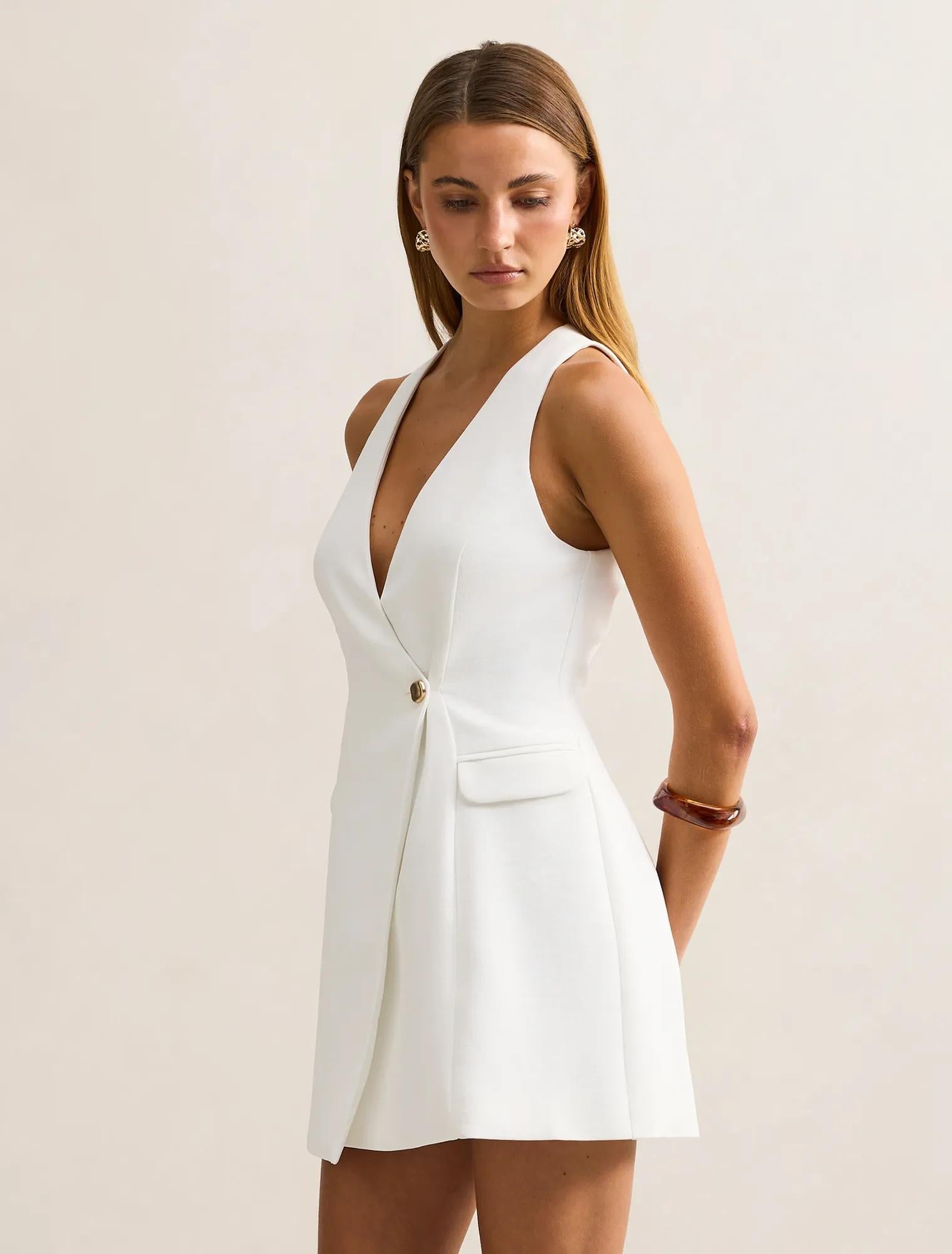 Alina Wrap Halter Mini Dress Porcelain