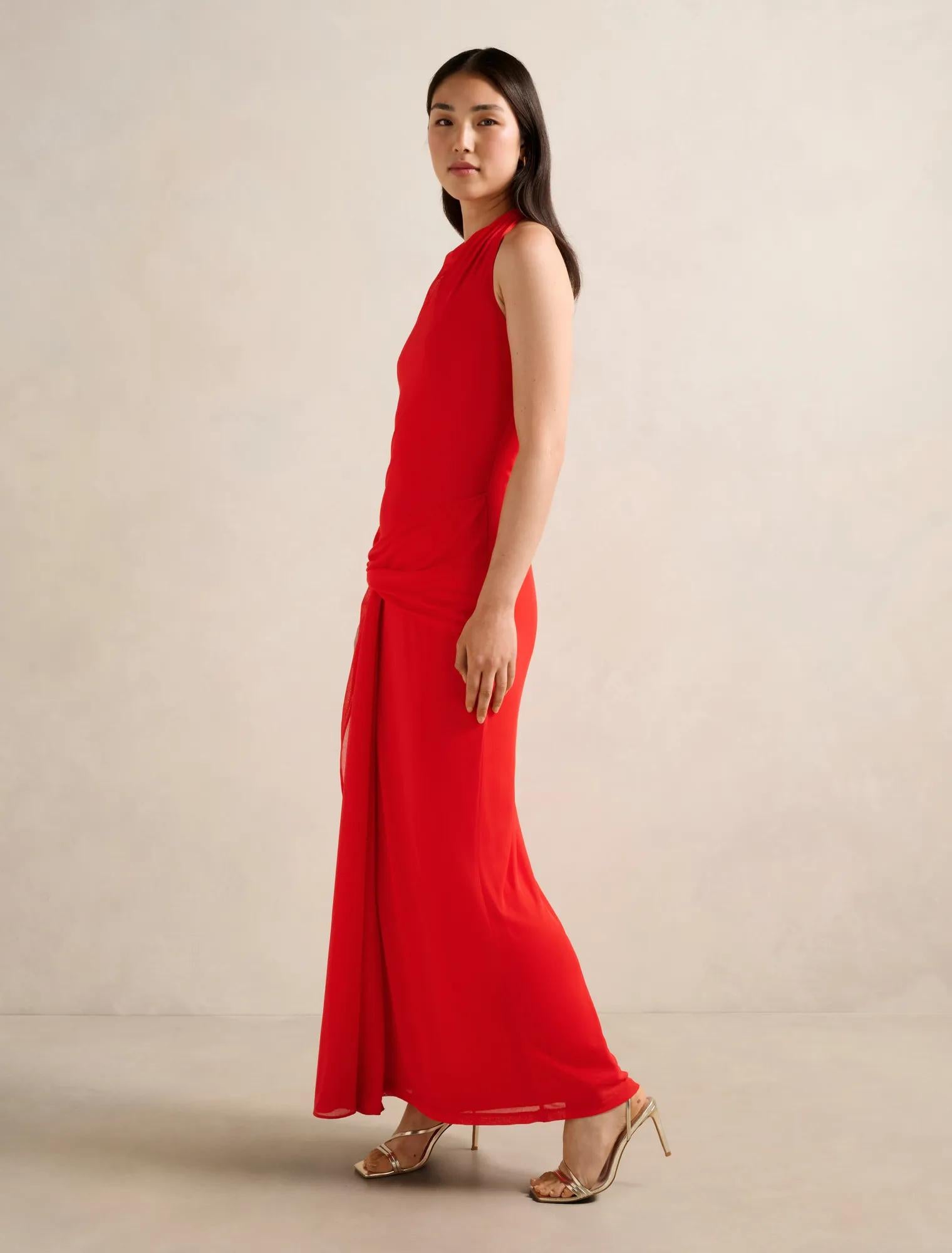 Abby Halter Mesh Maxi Dress BRIGHT RED