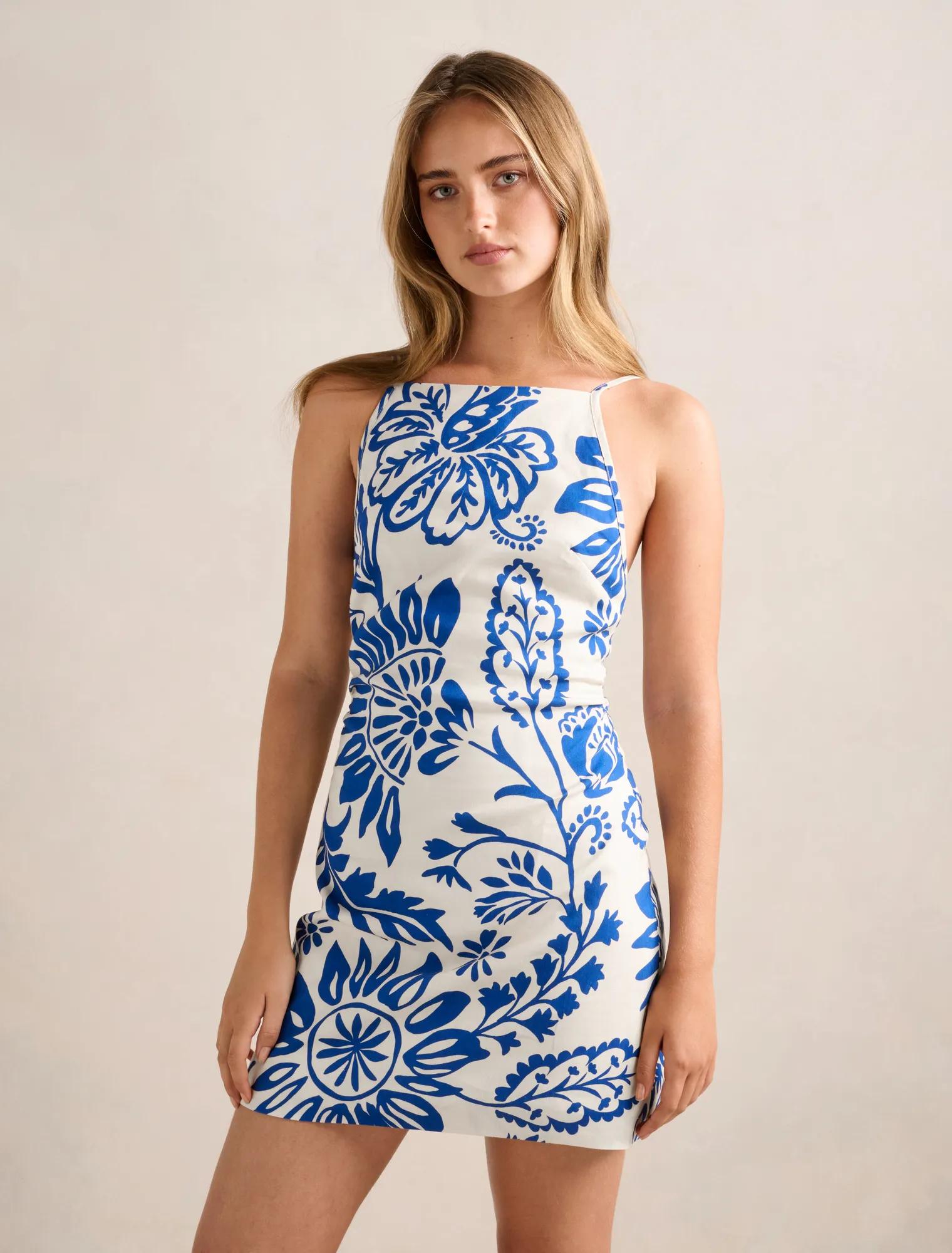 Letty Stretch Linen Mini Dress Lazuli Floral