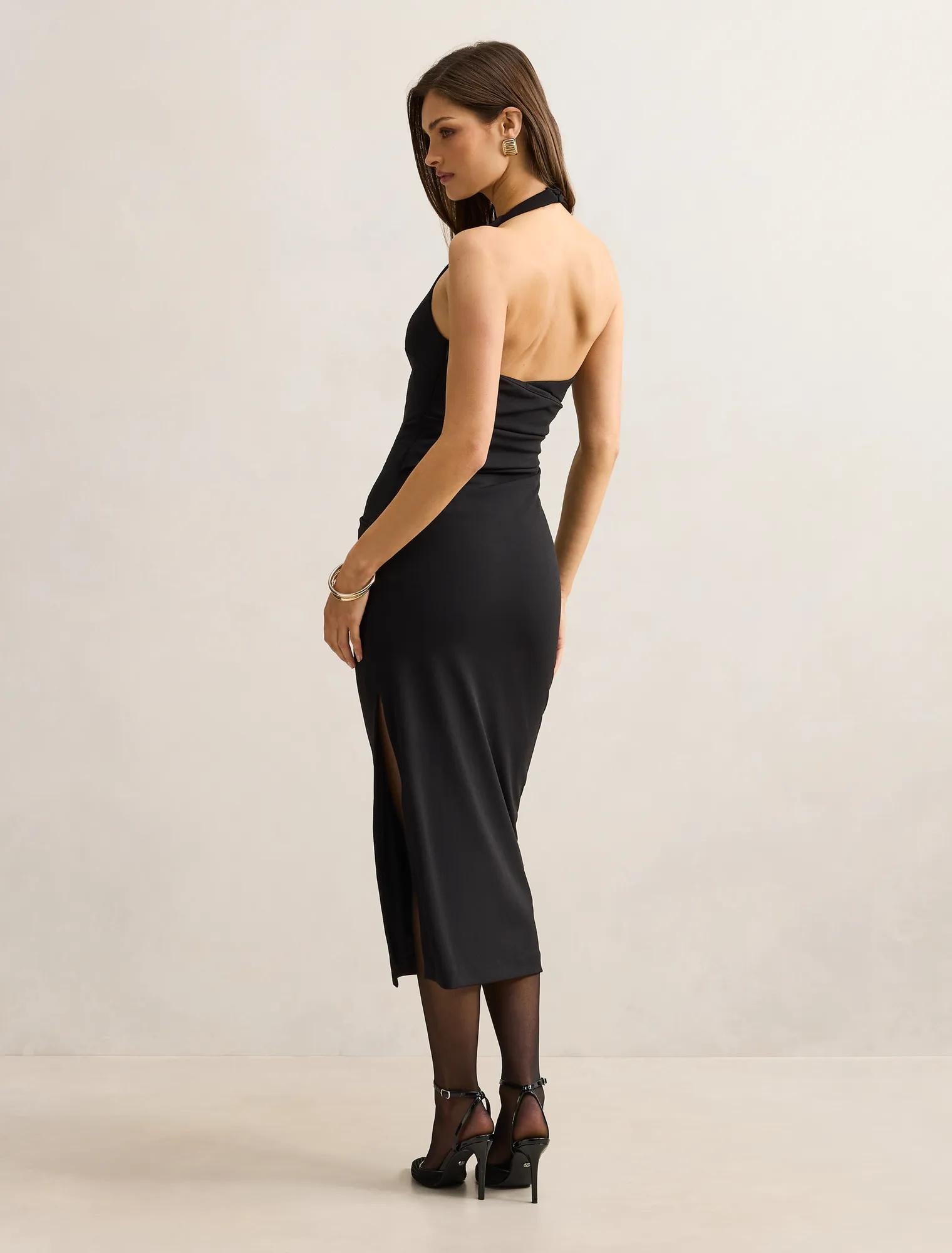 Daphne Halter Column Midi Dress Black