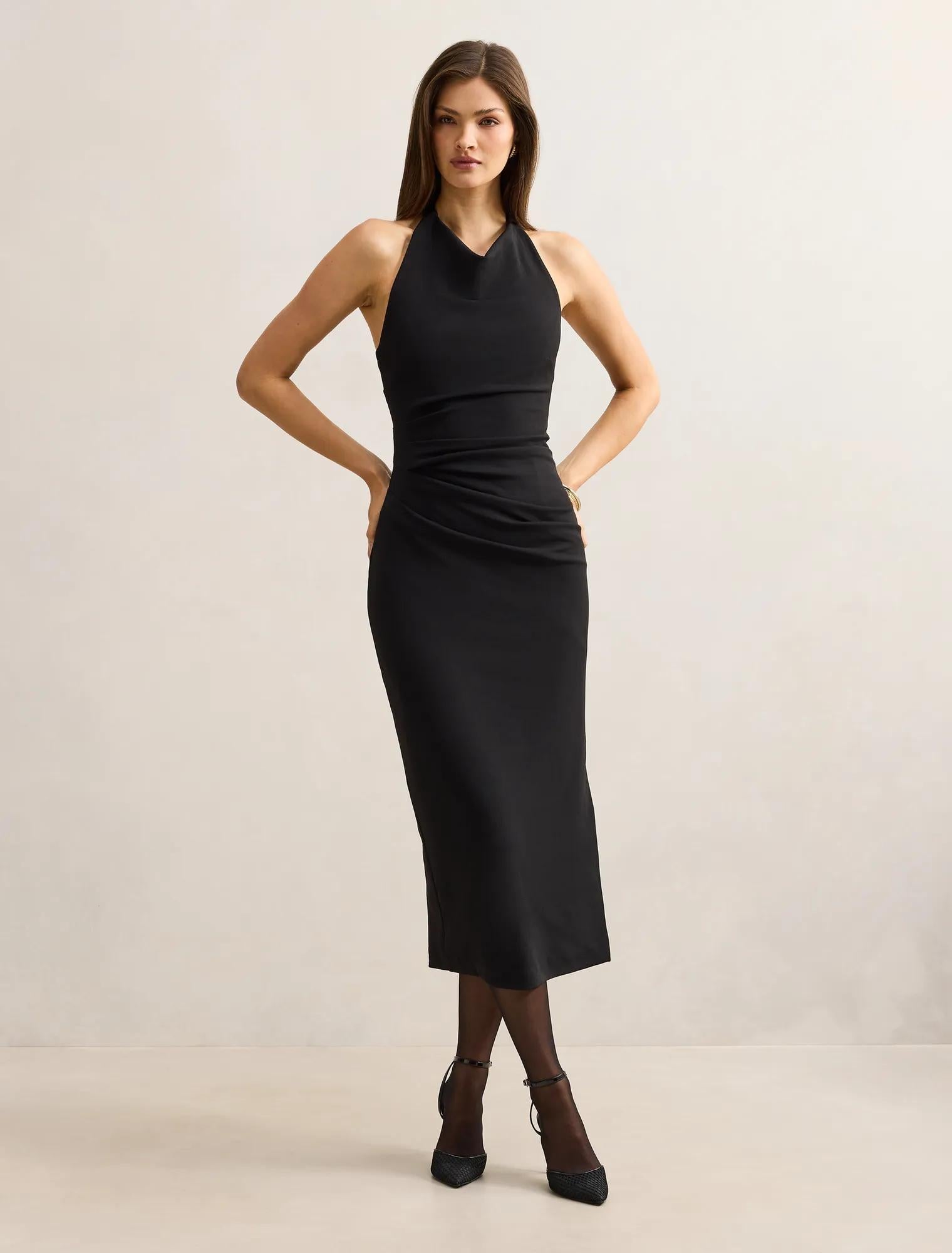 Daphne Halter Column Midi Dress Black