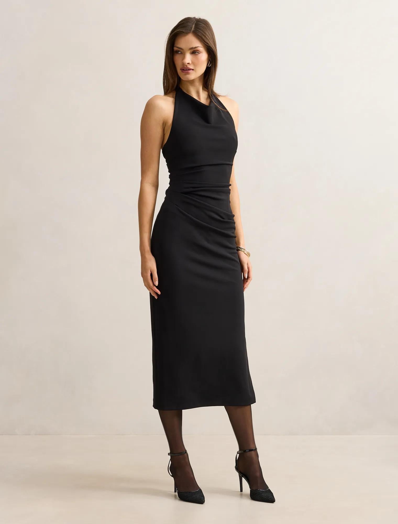 Daphne Halter Column Midi Dress Black