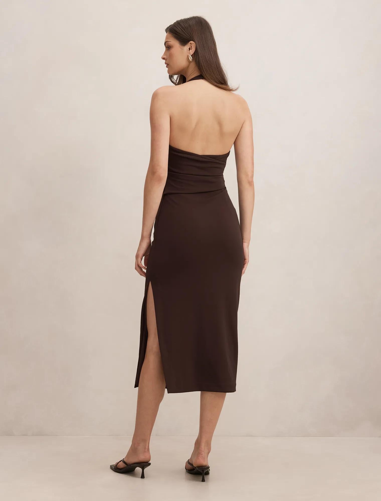 Daphne Halter Column Midi Dress Dark Chocolate